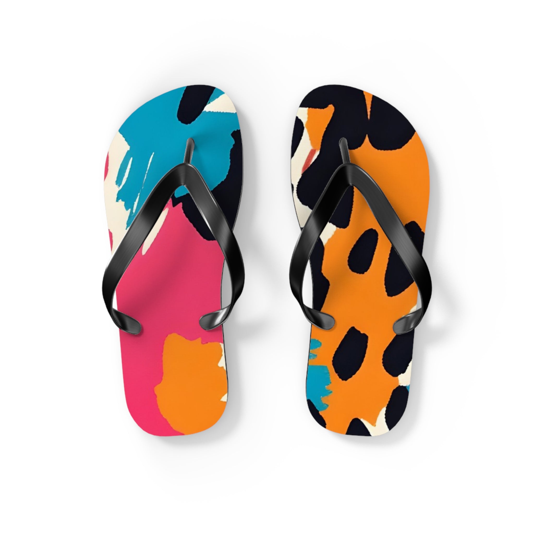 Wild Brush Strokes x Animal Print Multi-Color Flip Flops, Artsulli - Art is Long, Life is Short, Shoes, Size, S, Color, Black sole, , , 19767842263856593570