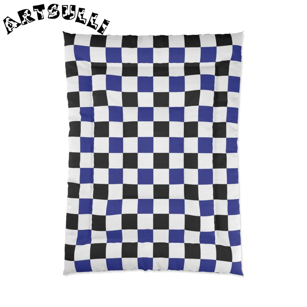 JAKKOUTTHEBXX Checkerboard Blue White and Black Comforter