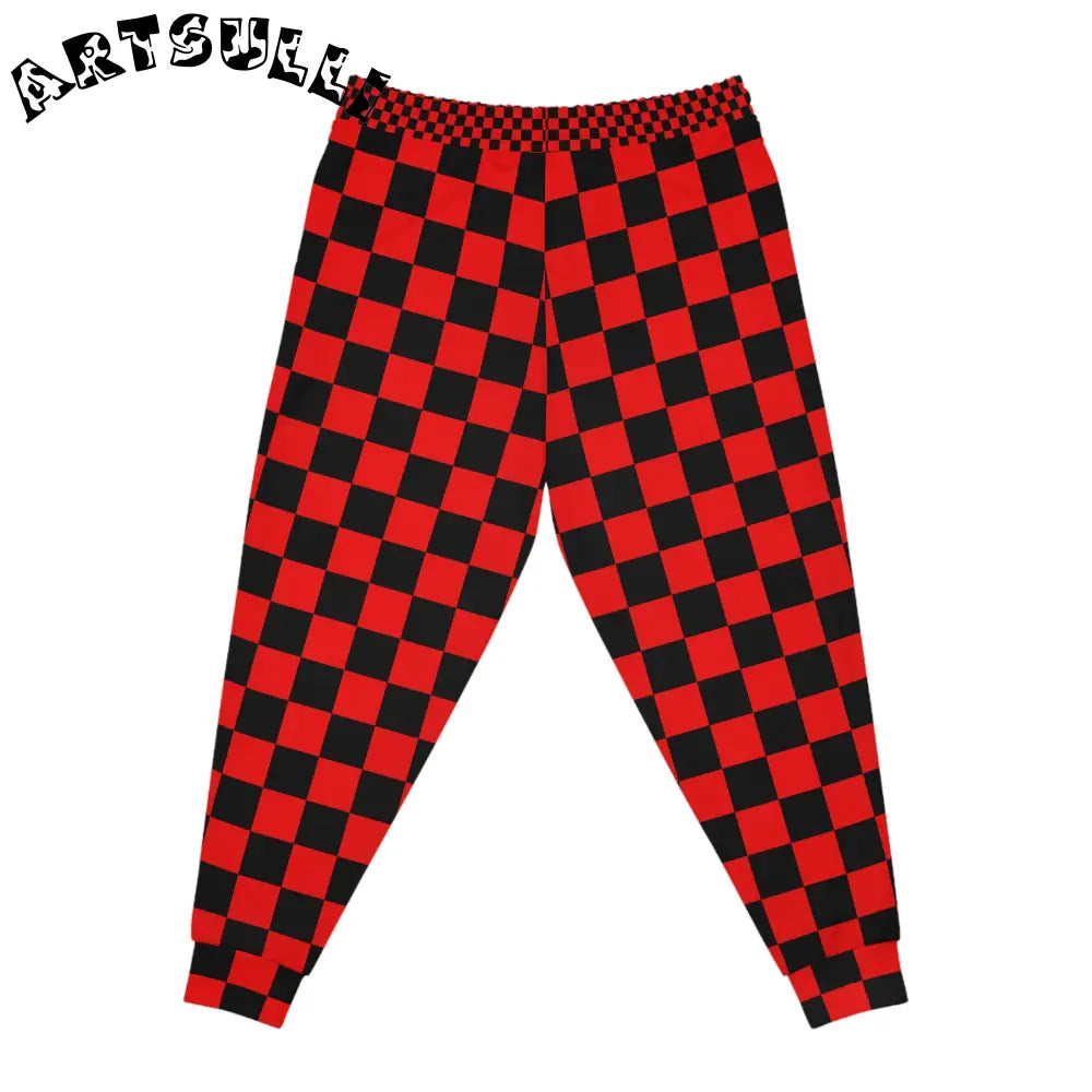 JAKKOUTTHEBXX Checkerboard Red and Black Athletic Joggers (AOP)