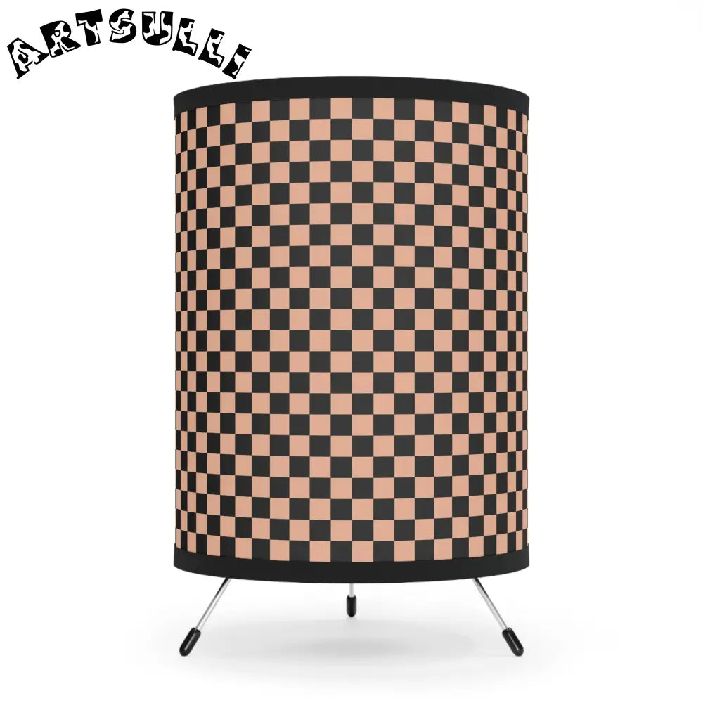 JAKKOUTTHEBXX Checkerboard Soft Orange and Black Tripod Lamp