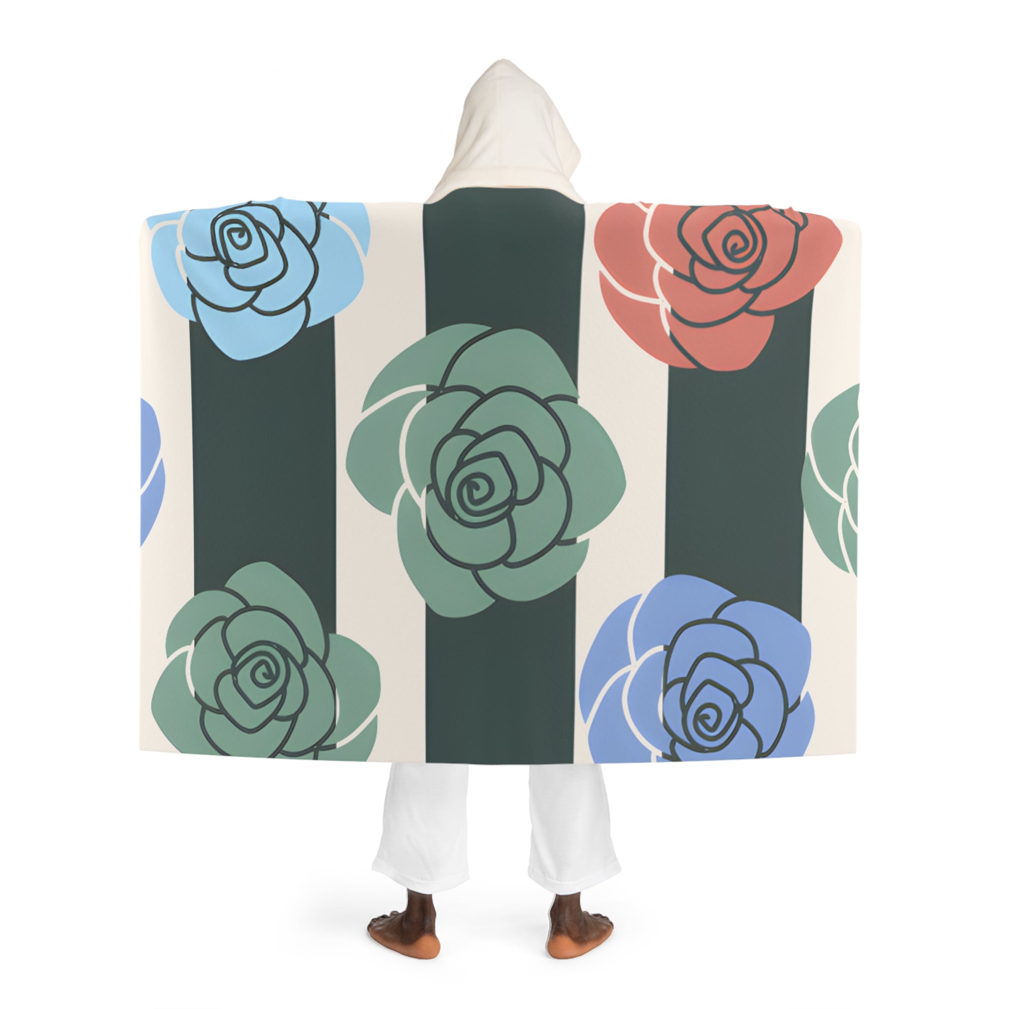 Stripes x Roses Black and White Hooded Sherpa Fleece Blanket, Artsulli - Art is Long, Life is Short, All Over Prints, , , , , , , 