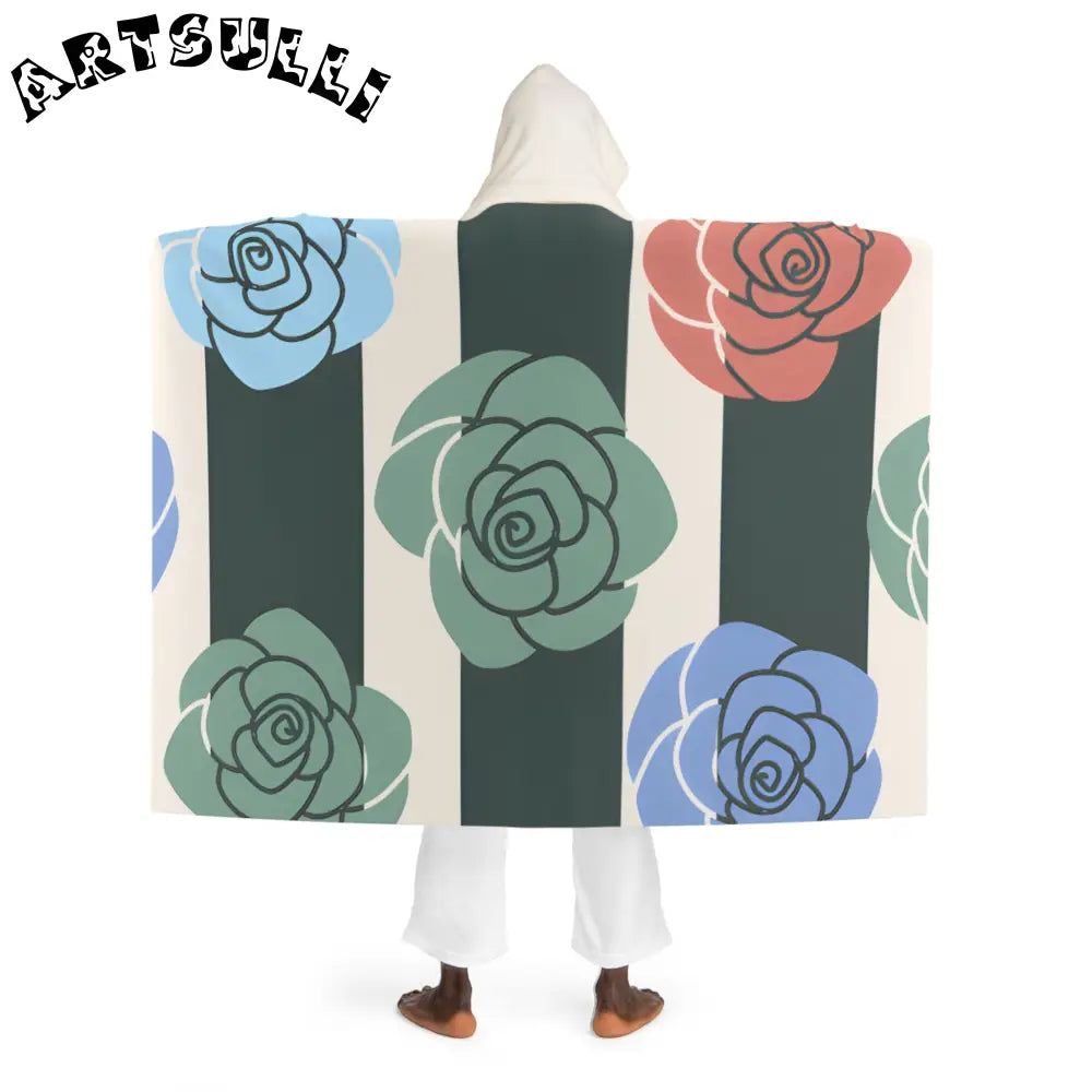 JAKKOUTTHEBXX Stripes x Roses Black and White Hooded Sherpa Fleece