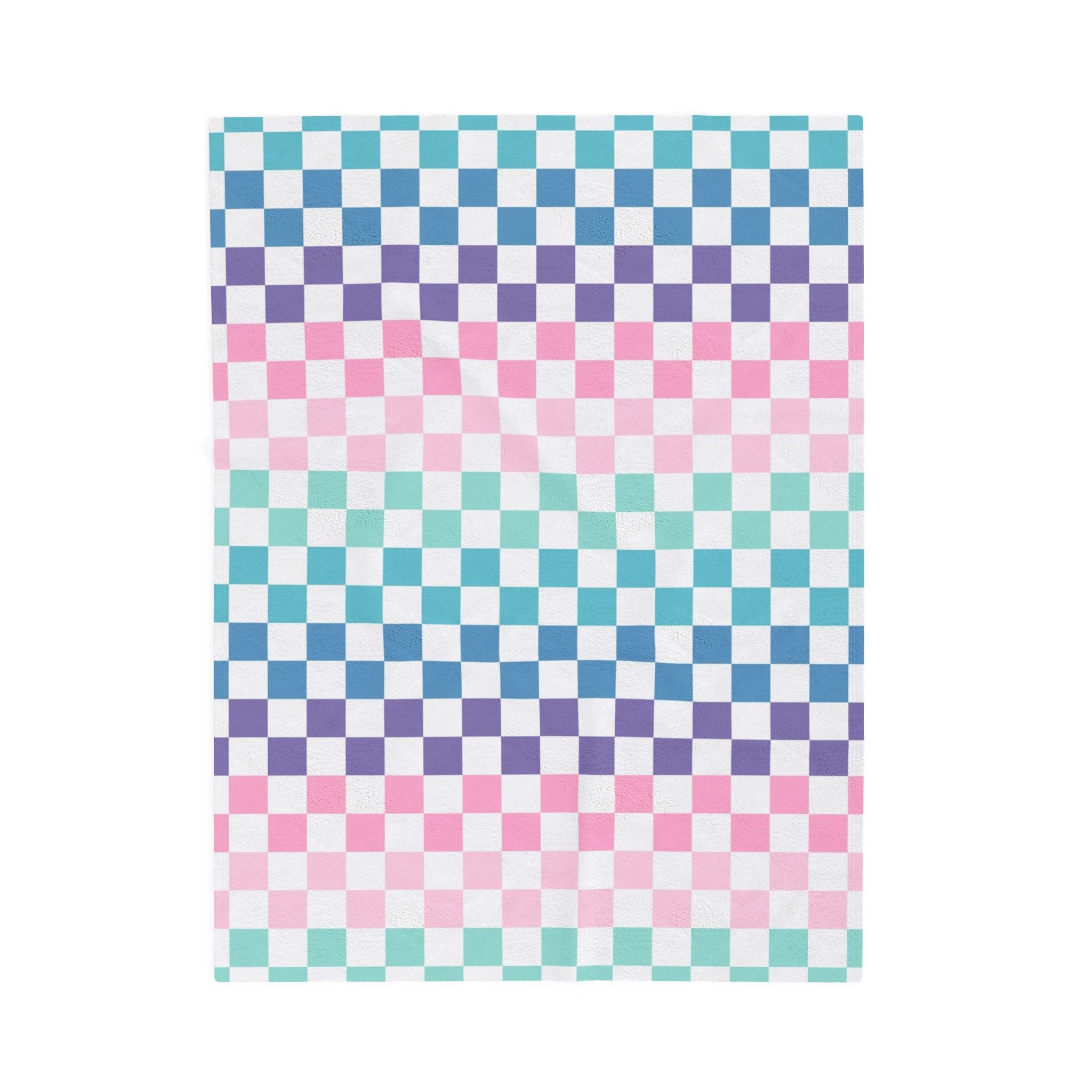 Vaporwave Rainbow  Checkerboard Multi-Color Velveteen Plush Blanket, Artsulli - Art is Long, Life is Short, All Over Prints, Size, 30" × 40", , , , , 25519138093274683938
