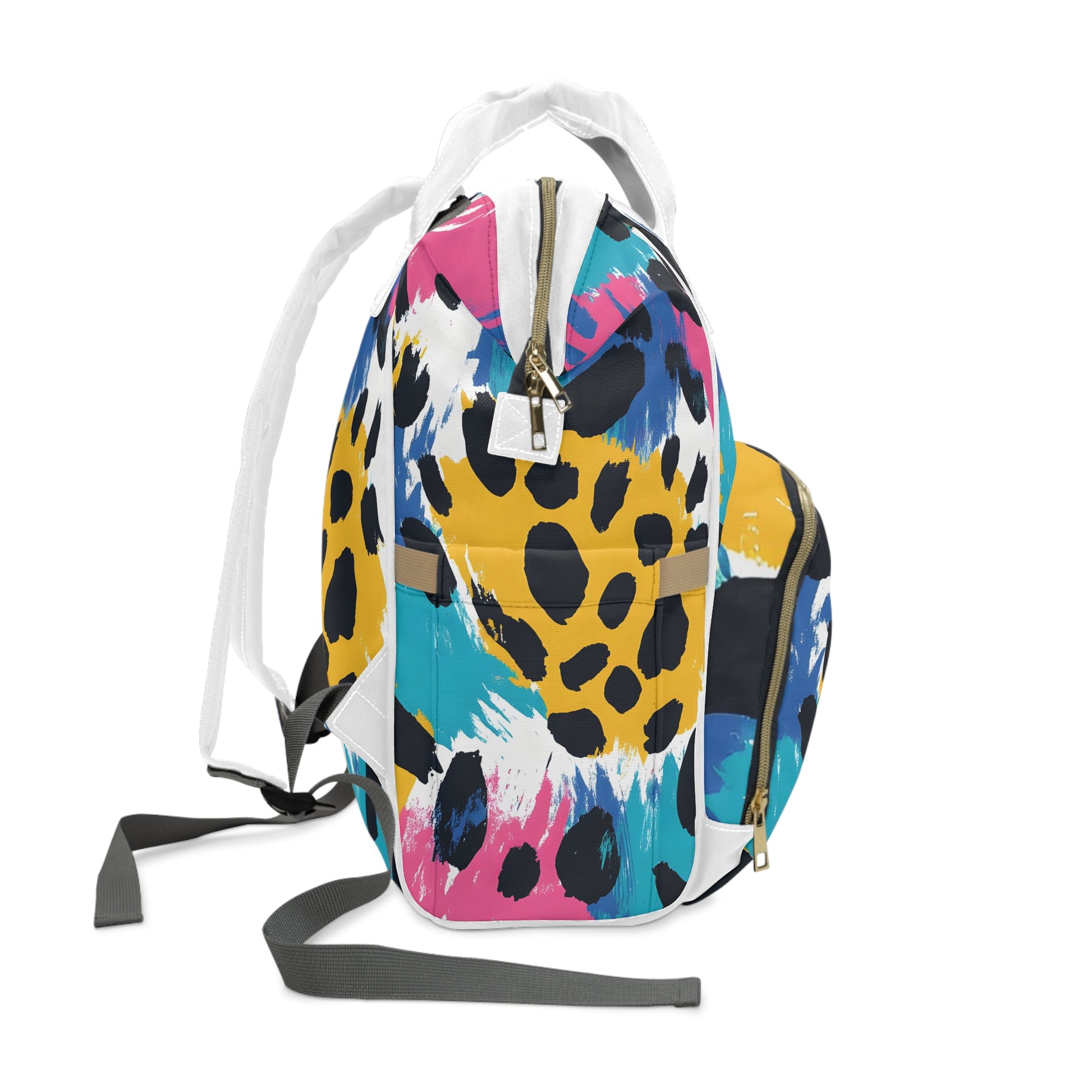 Leopard Print x Paint Brush Strokes Multi-Color Multifunctional Diaper Backpack, Artsulli - Art is Long, Life is Short, Bags, , , , , , , 