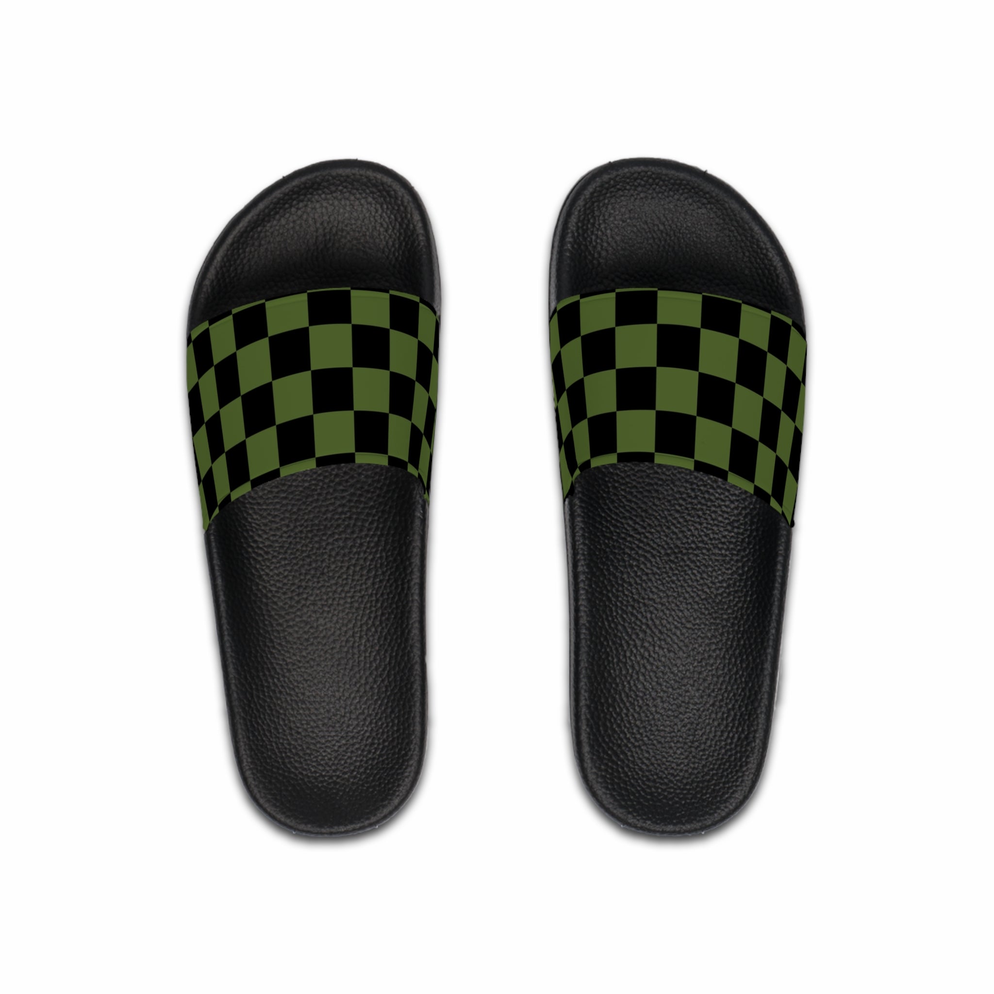 Checkerboard Olive Green and Black Men's Slide Sandals, Artsulli - Art is Long, Life is Short, Shoes, Color, Black sole, Size, US 6, , , 16323731232040591859