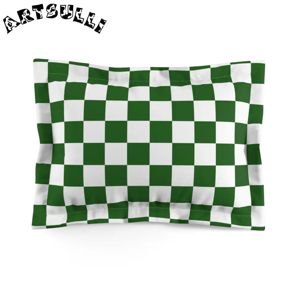 JAKKOUTTHEBXX Checkerboard White and Dark Green Microfiber Pillow