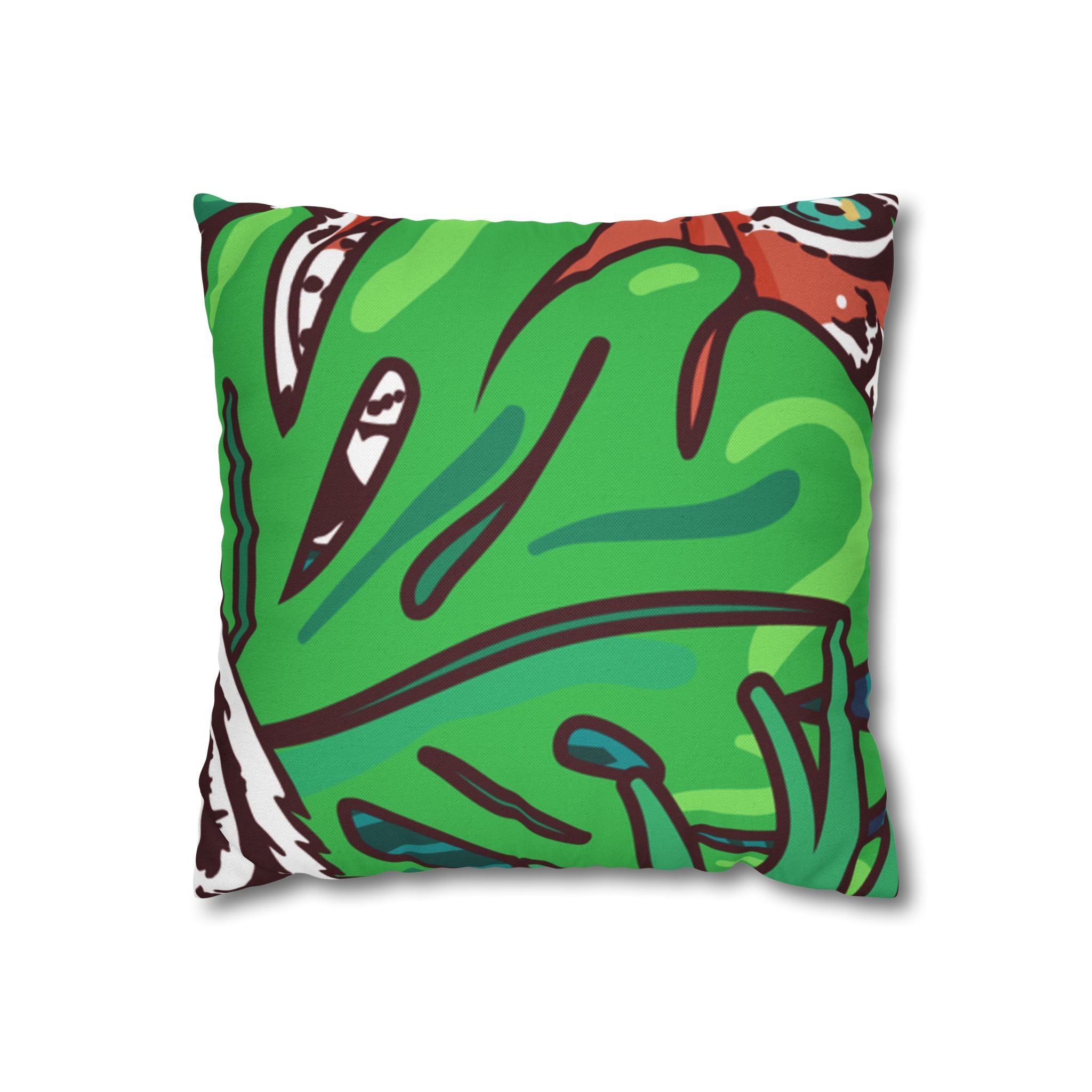 Tropical Jungle Tigers Blue and Green Spun Polyester Square Pillowcase, Artsulli - Art is Long, Life is Short, Home Decor, Size, 14" × 14", , , , , 14337309726524
