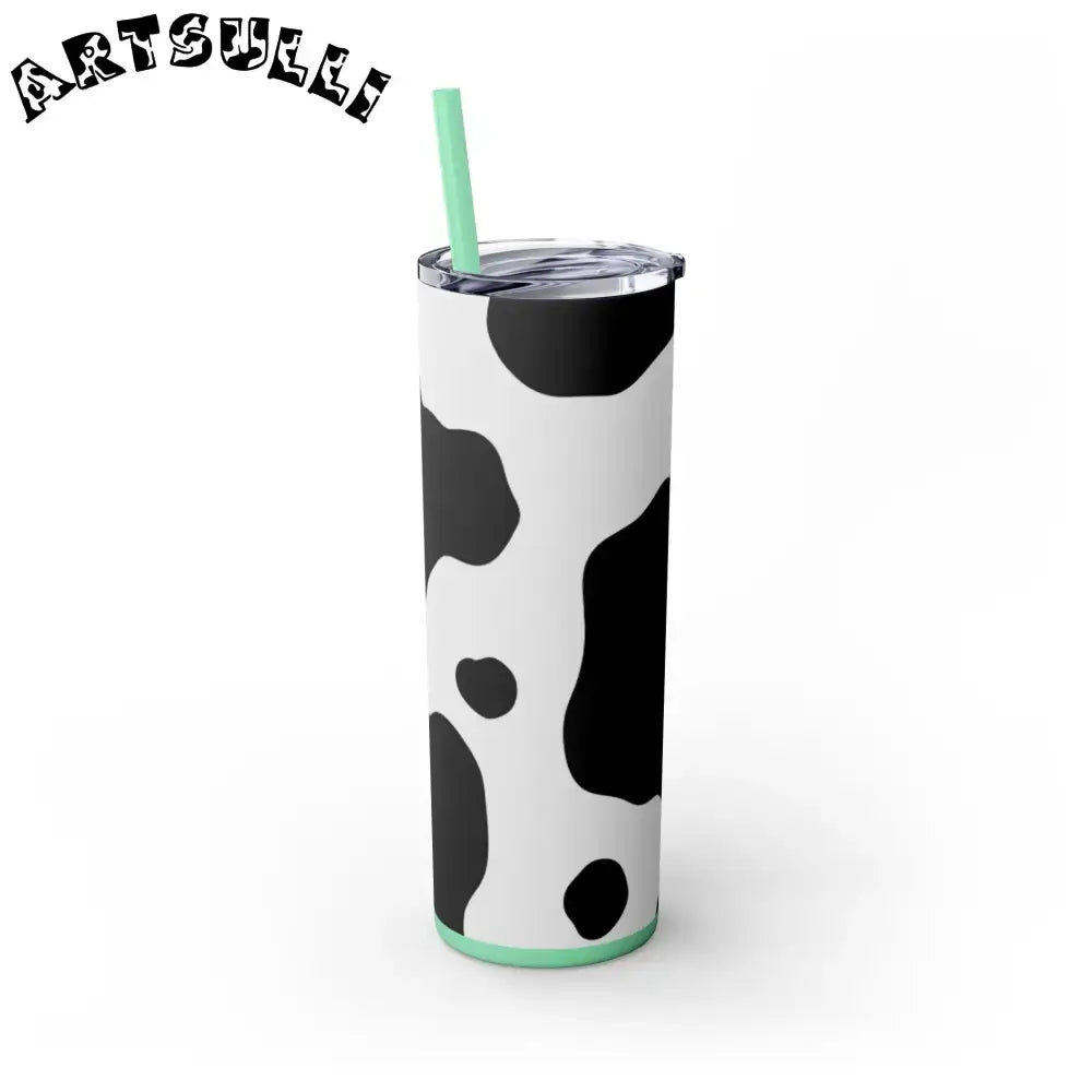 JAKKOUTTHEBXX White cow print skinny tumbler with clear lid
