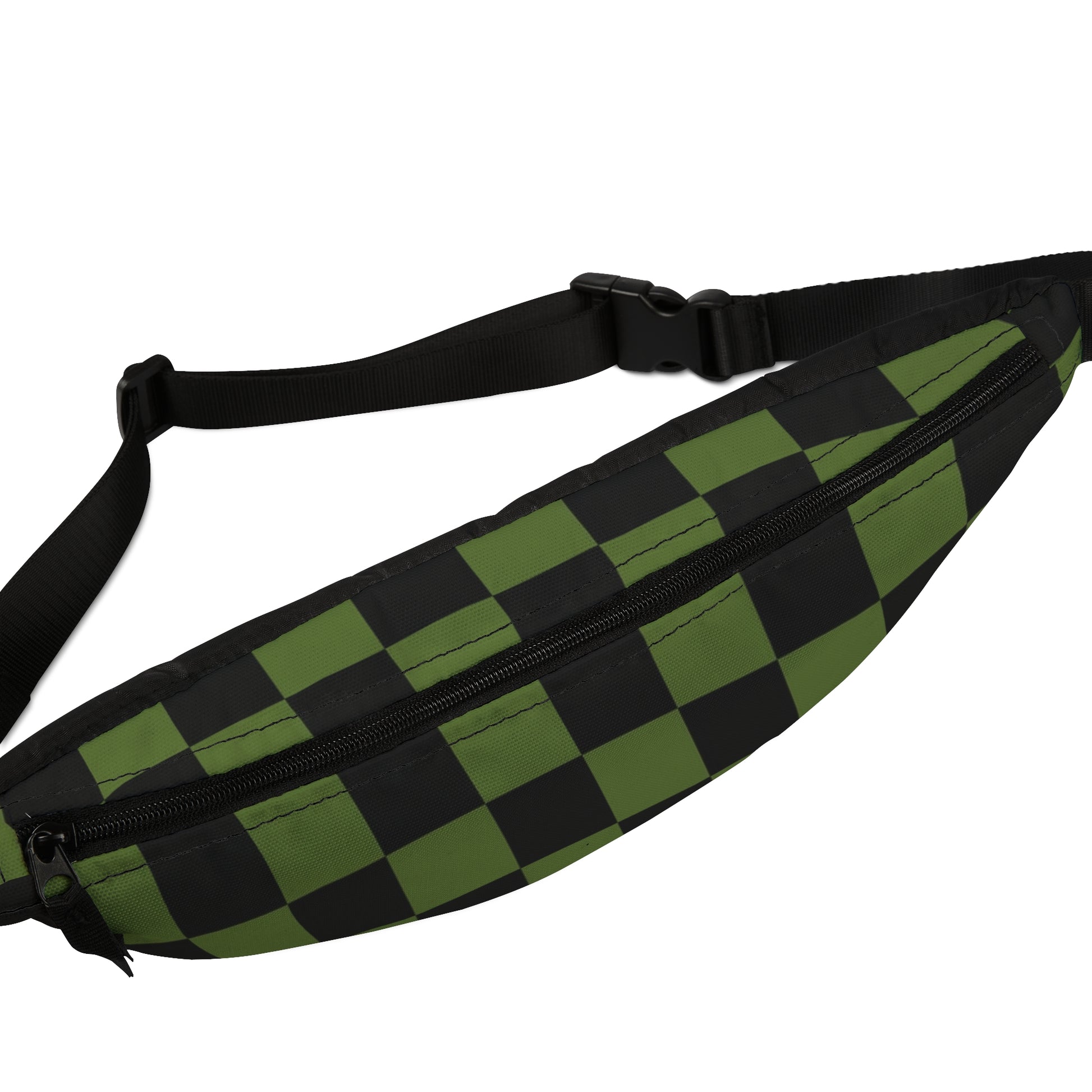Checkerboard Olive Green and Black Fanny Pack, Artsulli - Art is Long, Life is Short, Bags, , , , , , , 