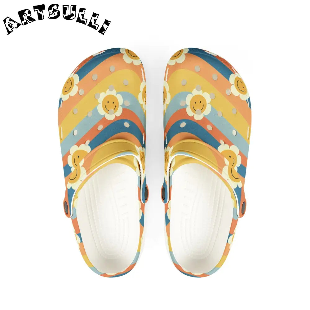 70s Smiley Wave EVA Foam Rubber Shoes (AOP), Artsulli - Art is Long, Life is Short, Shoes, Size, US 6 (Women's), Color, White, , , 58494949864384