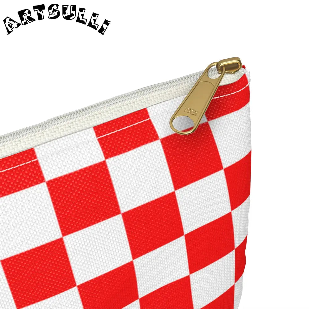 JAKKOUTTHEBXX Checkerboard Red and White Accessory Pouch