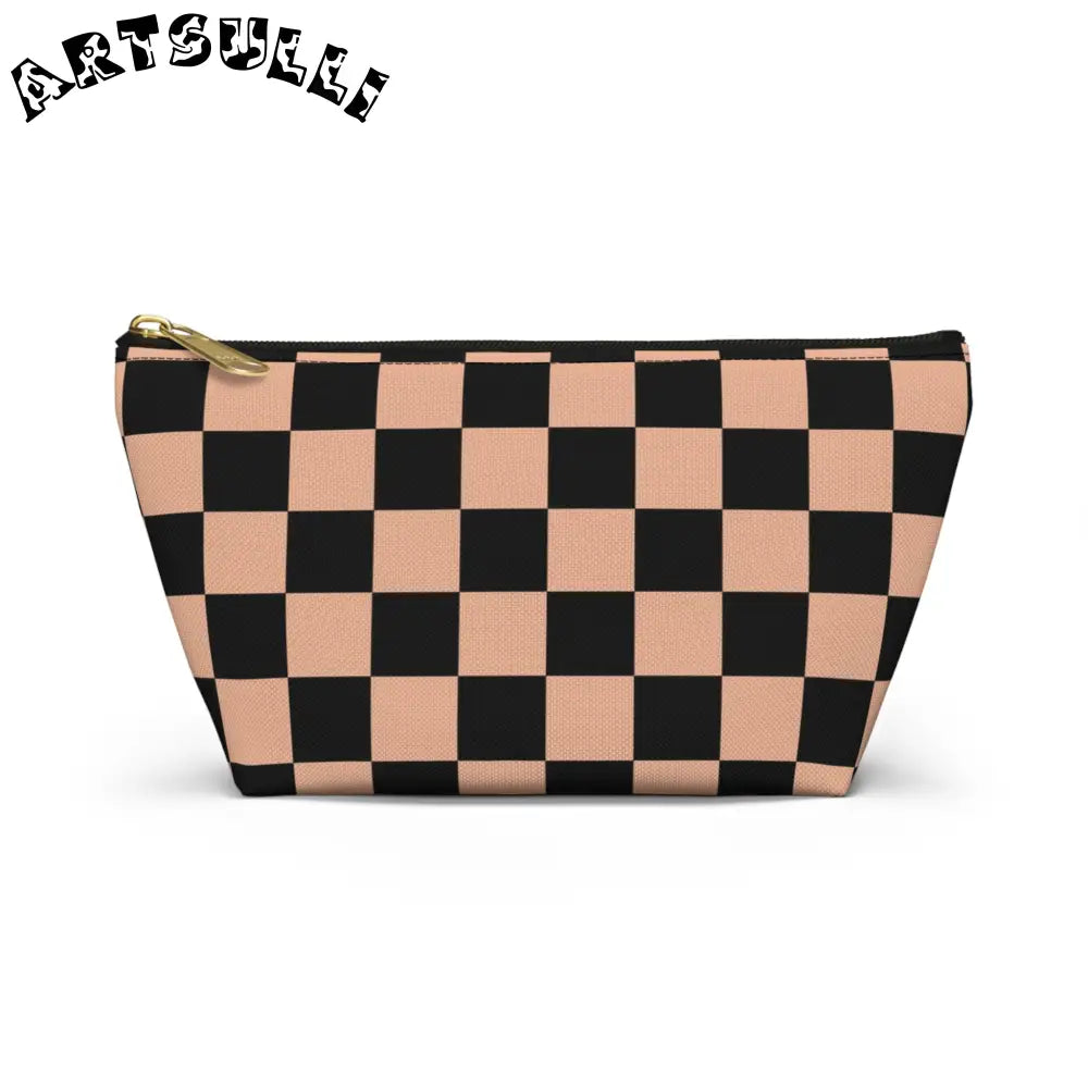 JAKKOUTTHEBXX Checkerboard Soft Orange and Black Accessory Pouch w