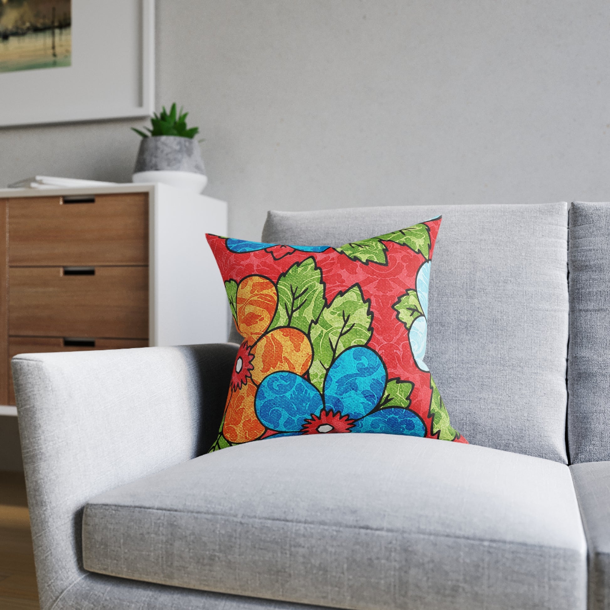 Groovy Red Floral Kl Square Pillow, Artsulli - Art is Long, Life is Short, Home Decor, , , , , , , 