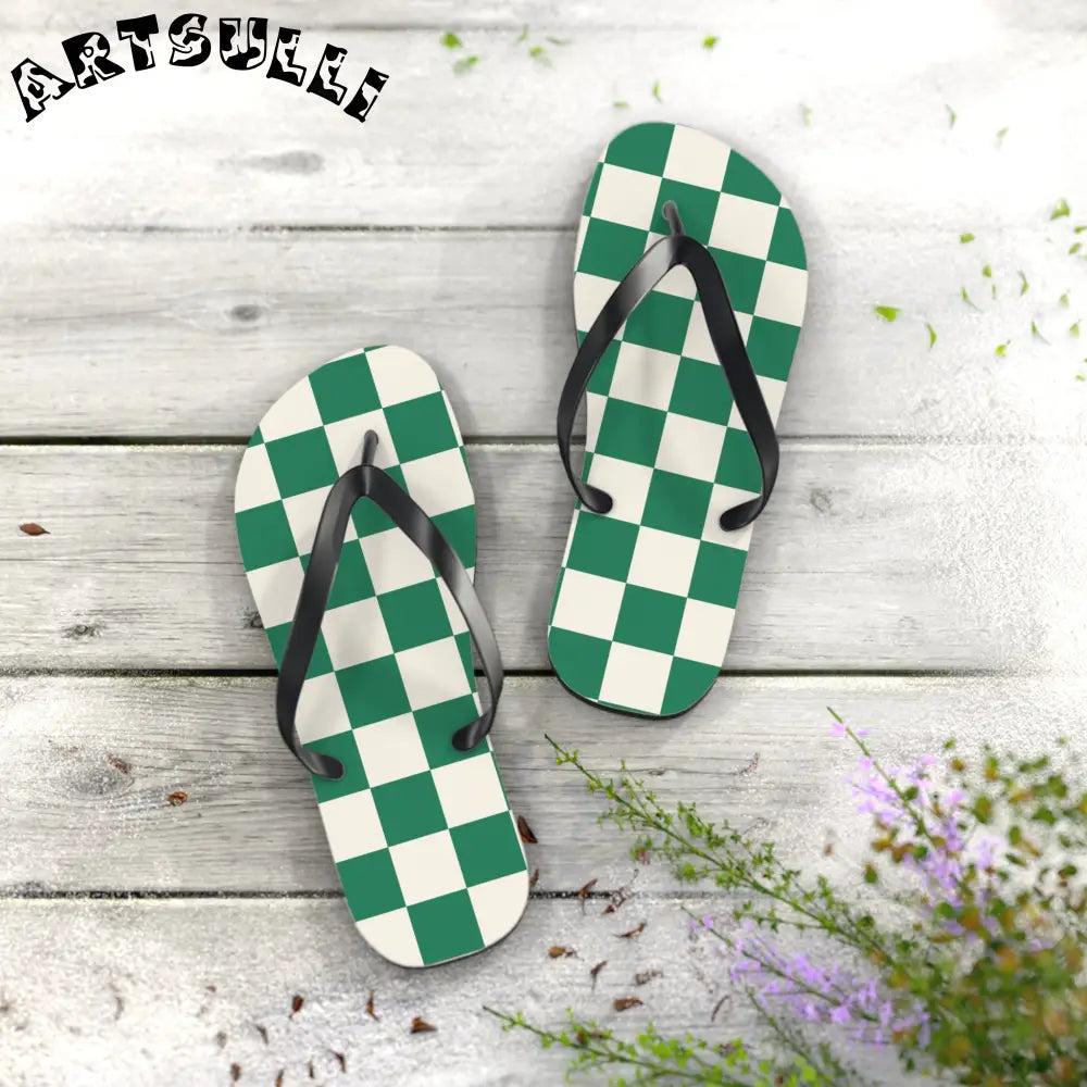 JAKKOUTTHEBXX Checkerboard Dark Green Flip Flops JAKKOUTTHEBXX