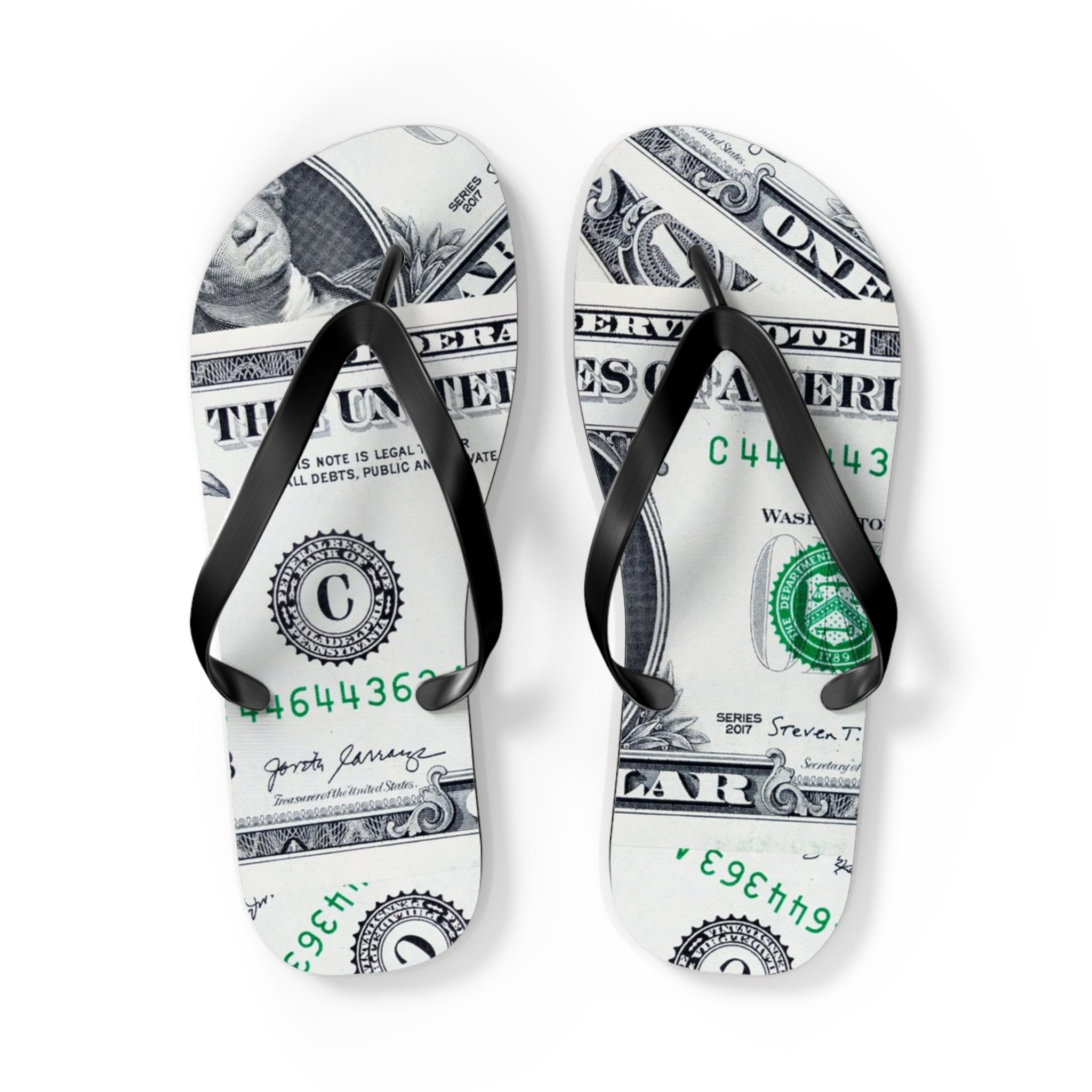 Money Collage Flip Flops, Artsulli - Art is Long, Life is Short, Shoes, Size, L, Color, Black sole, , , 82846902388259