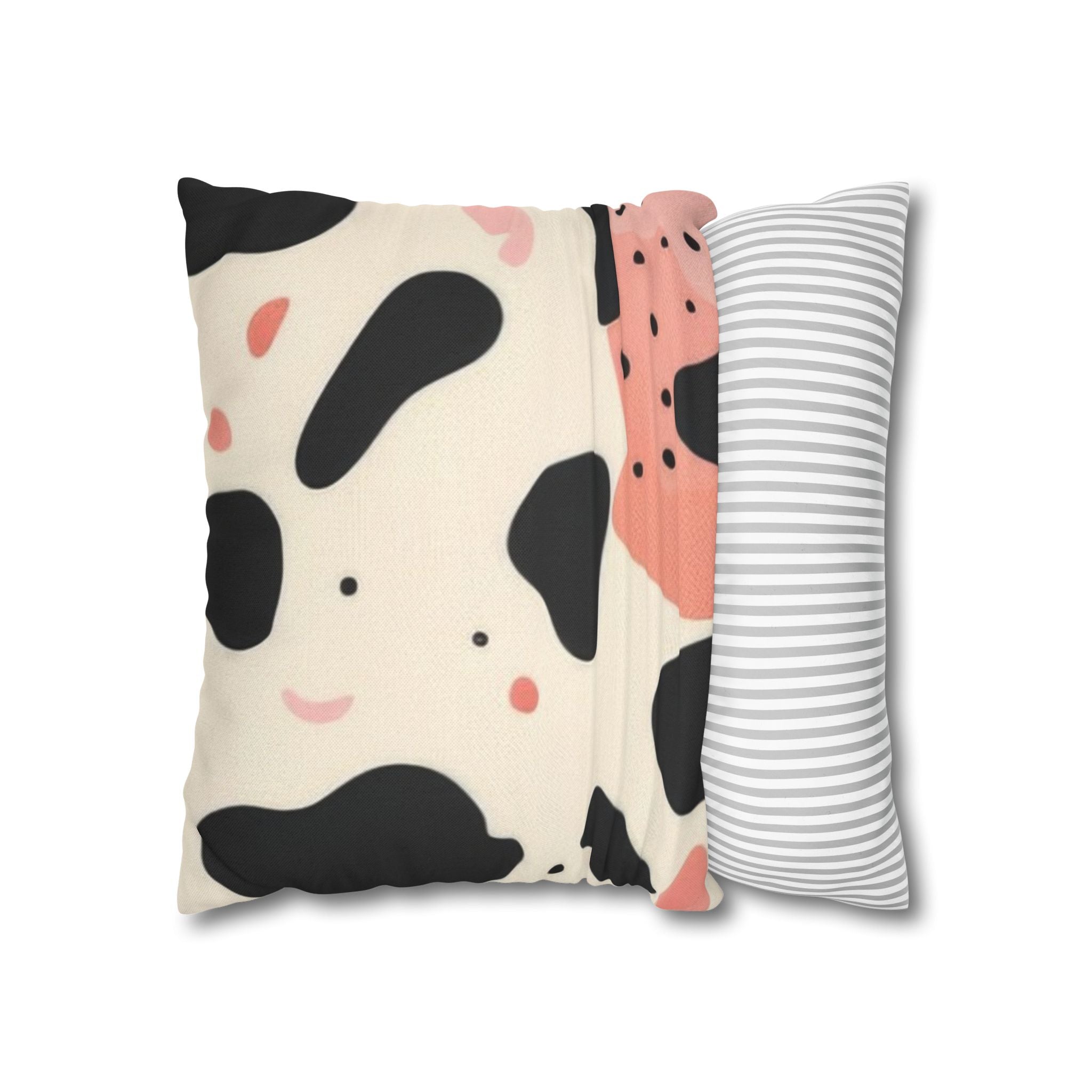 Organic Cow Print Cream and Pink Spun Polyester Square Pillowcase, Artsulli - Art is Long, Life is Short, Home Decor, , , , , , , 