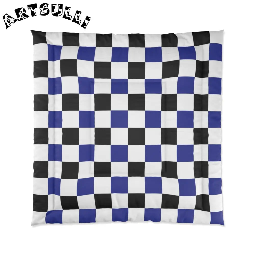 JAKKOUTTHEBXX Checkerboard Blue White and Black Comforter
