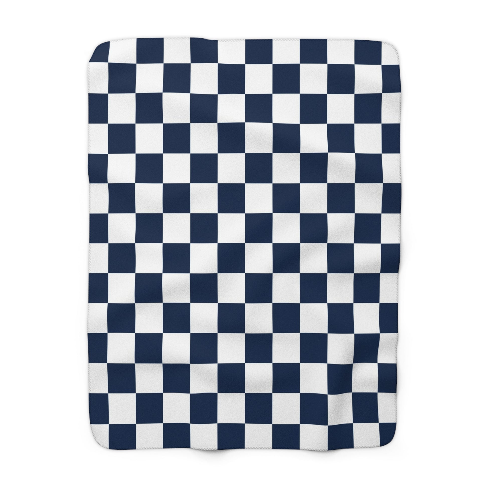 Checkerboard White and Navy Blue Sherpa Fleece Blanket, Artsulli - Art is Long, Life is Short, Home Decor, Size, 50" × 60", , , , , 25594670631960199102