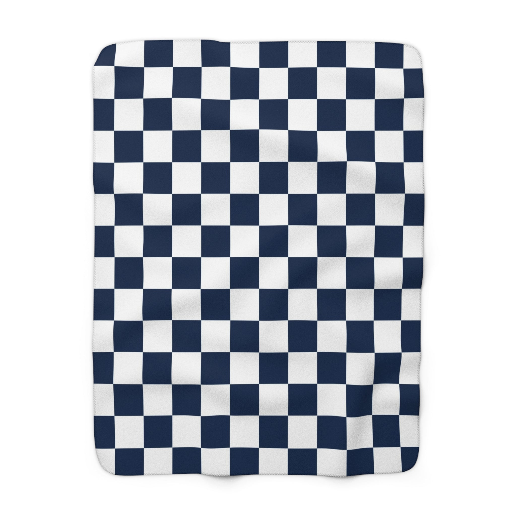 Checkerboard White and Navy Blue Sherpa Fleece Blanket, Artsulli - Art is Long, Life is Short, Home Decor, Size, 50" × 60", , , , , 25594670631960199102