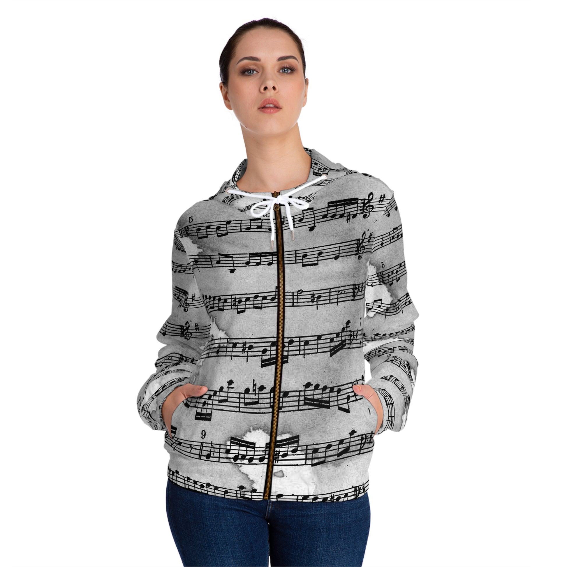 Drip Spill Type Beat Sheet Music Black Women’s Full-Zip Hoodie (AOP), Artsulli - Art is Long, Life is Short, All Over Prints, , , , , , , 