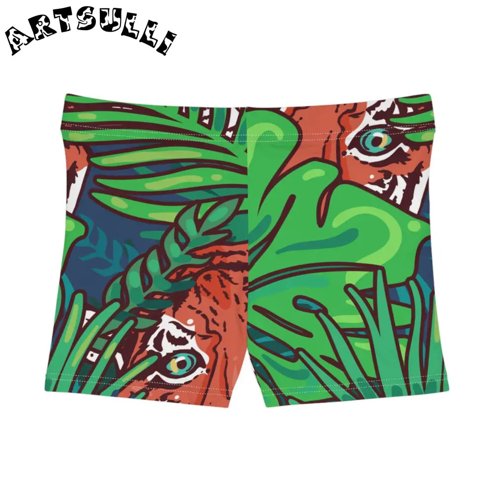 JAKKOUTTHEBXX Tropical Jungle Tigers Blue and Green Women’s Shorts