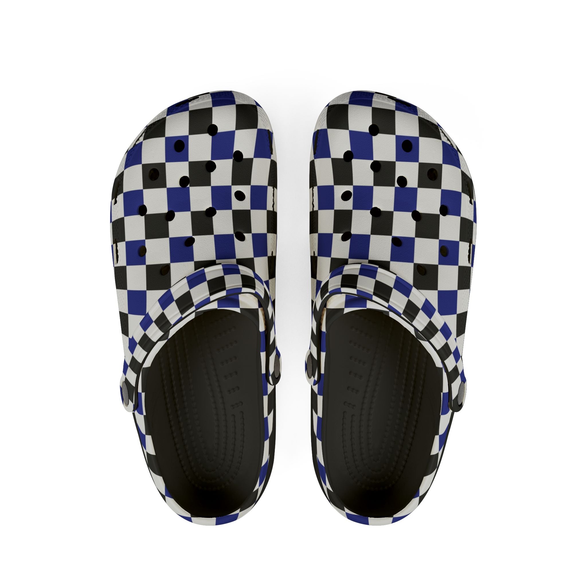 Checkerboard Blue White and Black EVA Foam Rubber Shoes (AOP), Artsulli - Art is Long, Life is Short, Shoes, Size, US 6 (Women's), Color, Black, , , 25576078997944462816