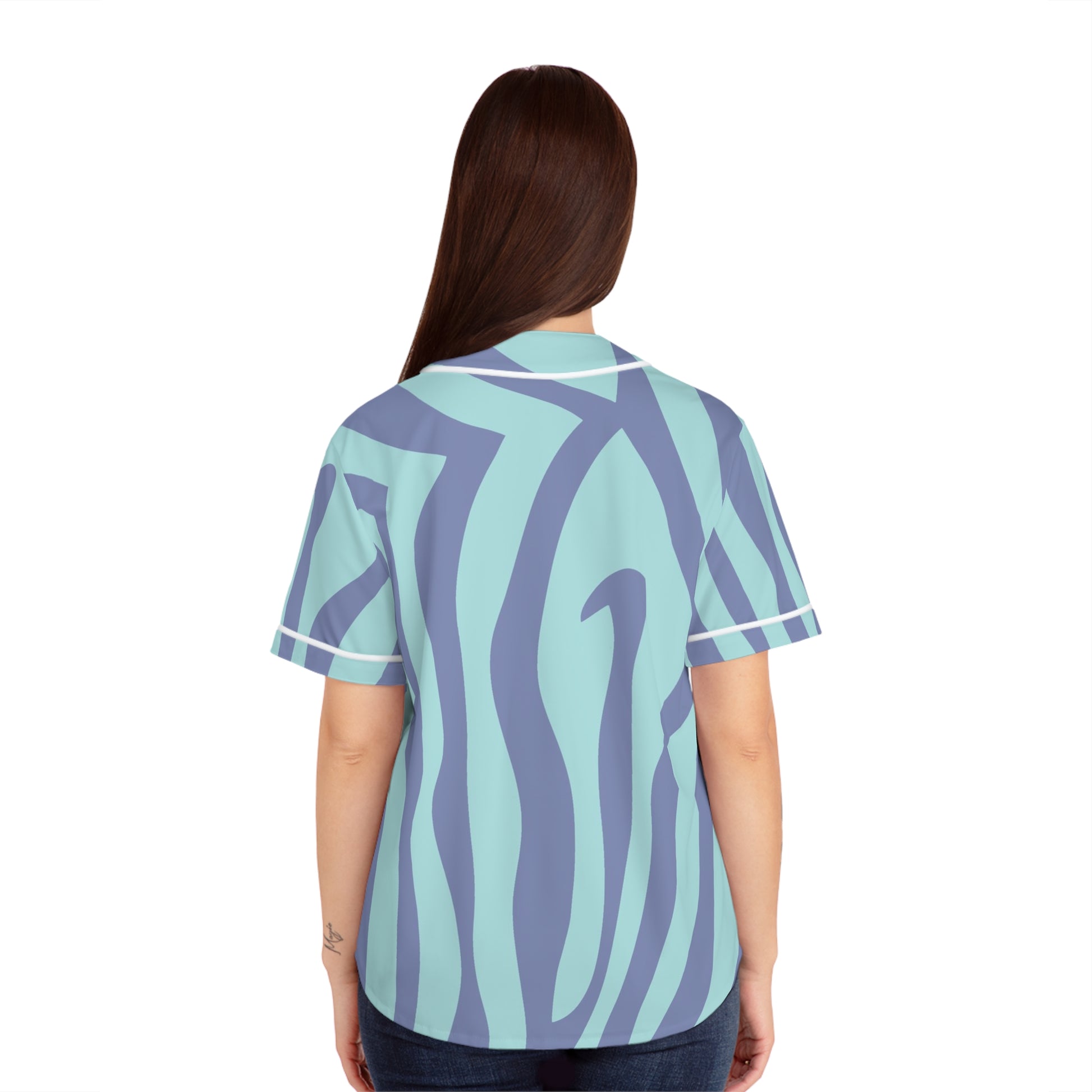 Amorphous Blue Zebra Banner Women's Baseball Jersey (AOP), Artsulli - Art is Long, Life is Short, All Over Prints, , , , , , , 