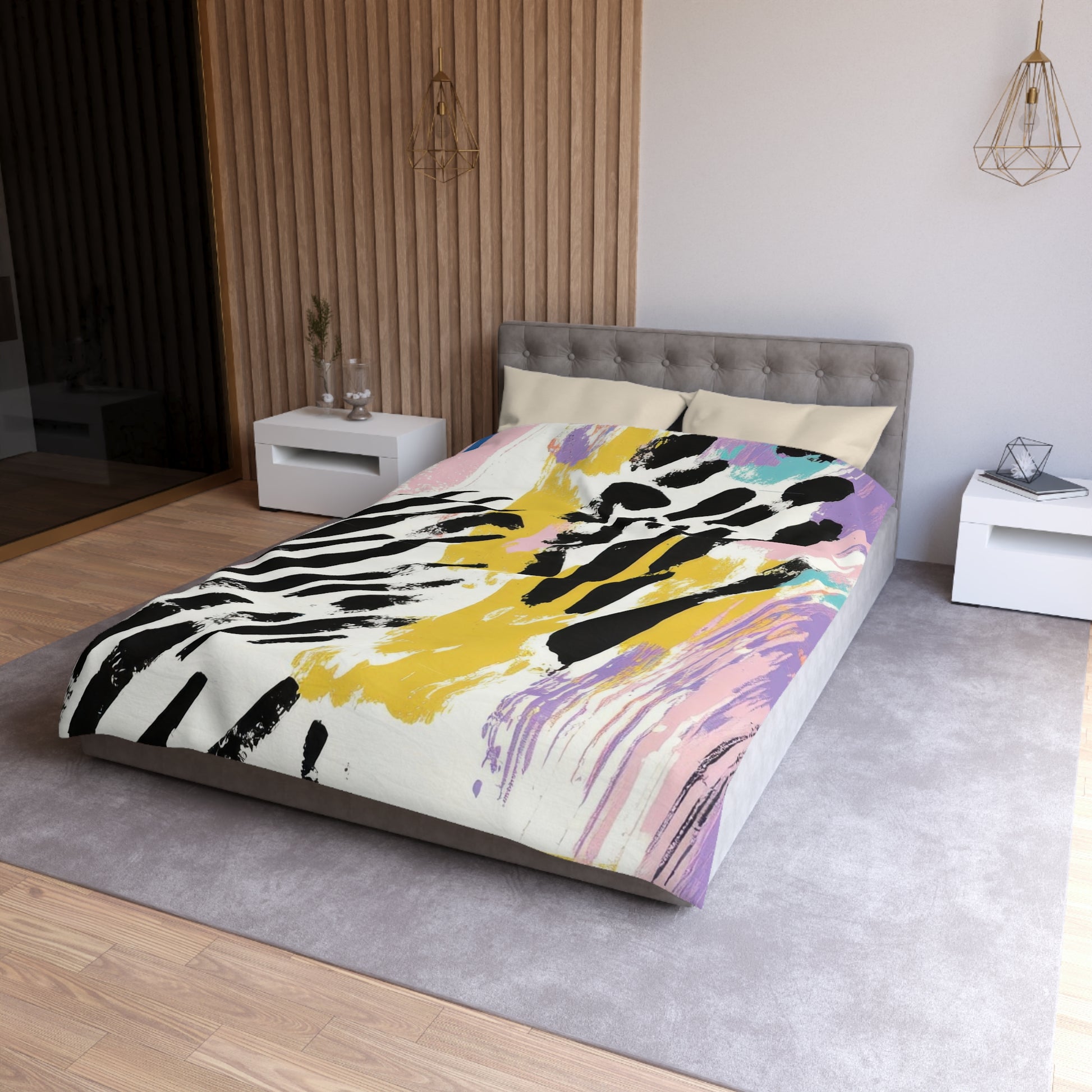 Wild Zebra Stripes x Paint Brush Strokes Multi-Color Microfiber Duvet Cover, Artsulli - Art is Long, Life is Short, Home Decor, , , , , , , 