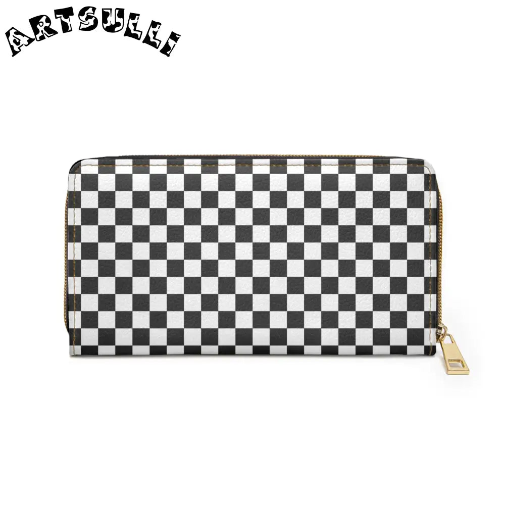 JAKKOUTTHEBXX Checkerboard II Blue White and Black Zipper Wallet
