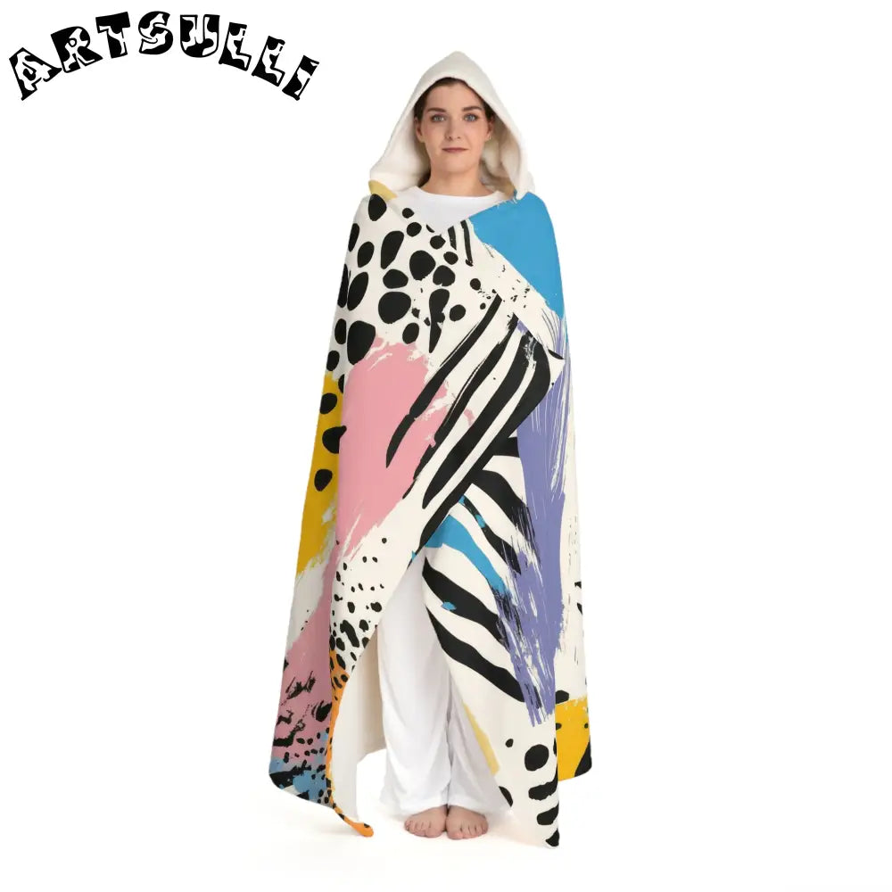 JAKKOUTTHEBXX Rae Zebra Rhapsody II Hooded Sherpa Fleece Blanket