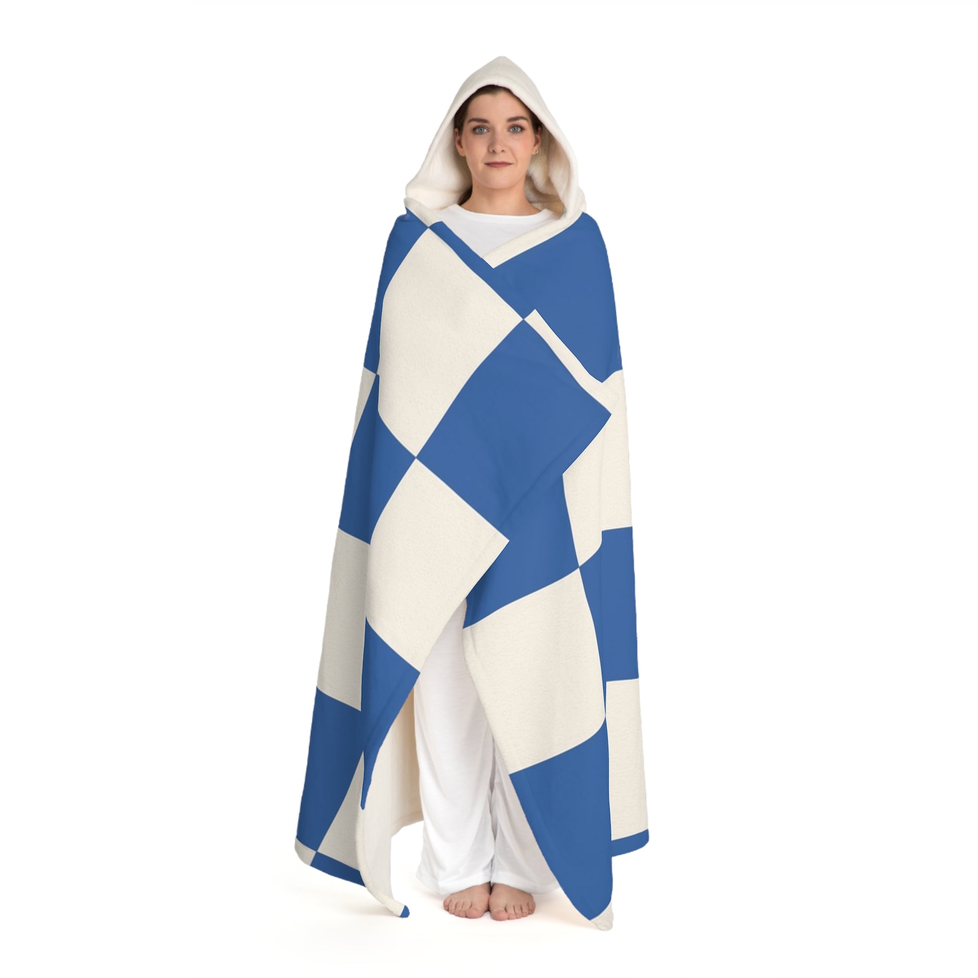 Checkerboard Blue Hooded Sherpa Fleece Blanket, Artsulli - Art is Long, Life is Short, All Over Prints, , , , , , , 