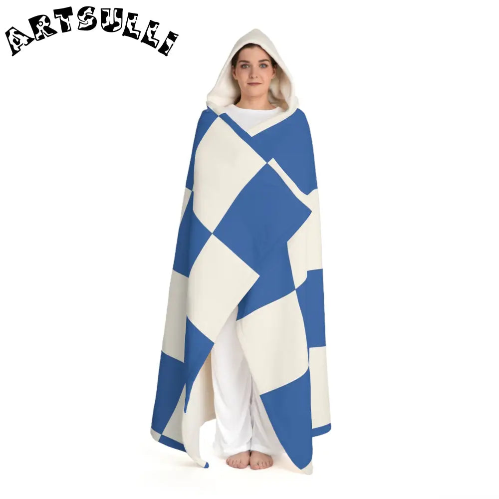 JAKKOUTTHEBXX Checkerboard Blue Hooded Sherpa Fleece Blanket