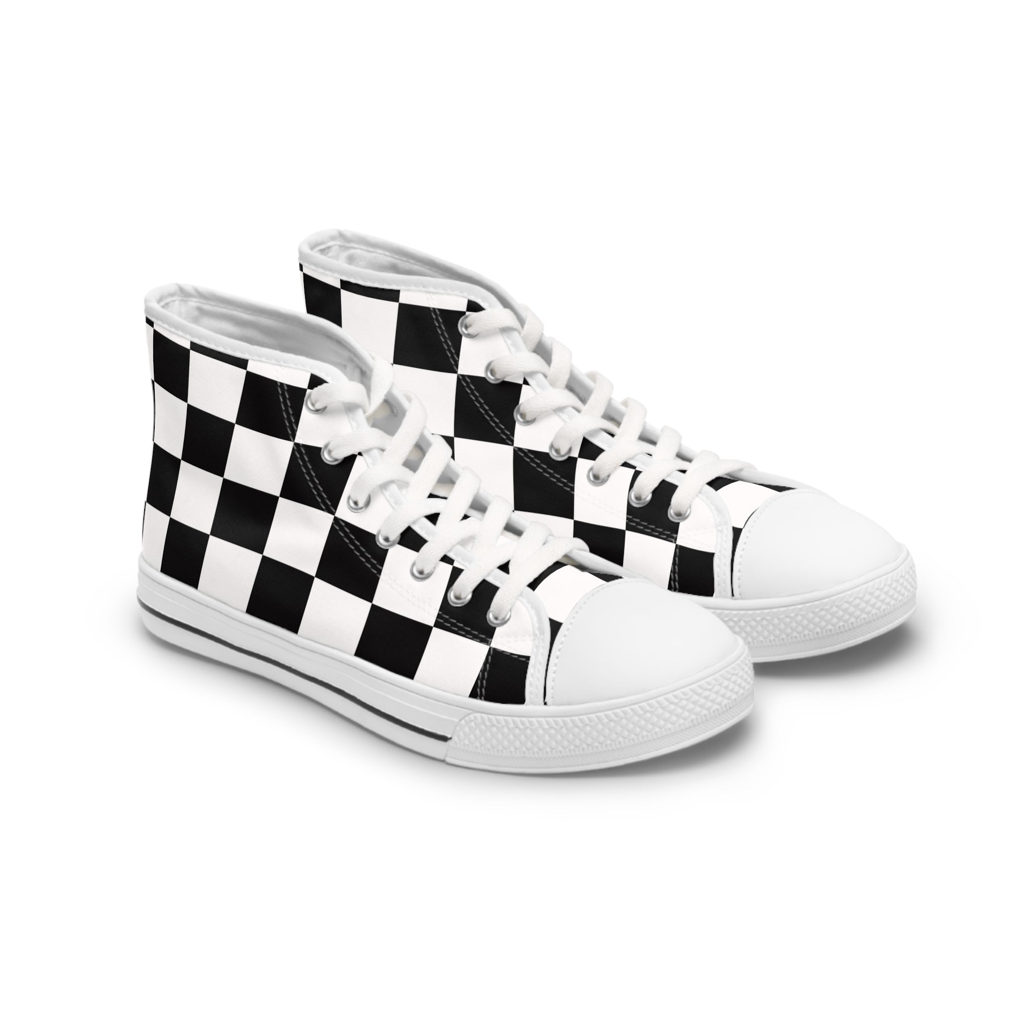 Checkerboard White and Black Women's High Top Sneakers, Artsulli - Art is Long, Life is Short, Shoes, Size, US 5.5, Color, White sole, , , 18838028373584244627