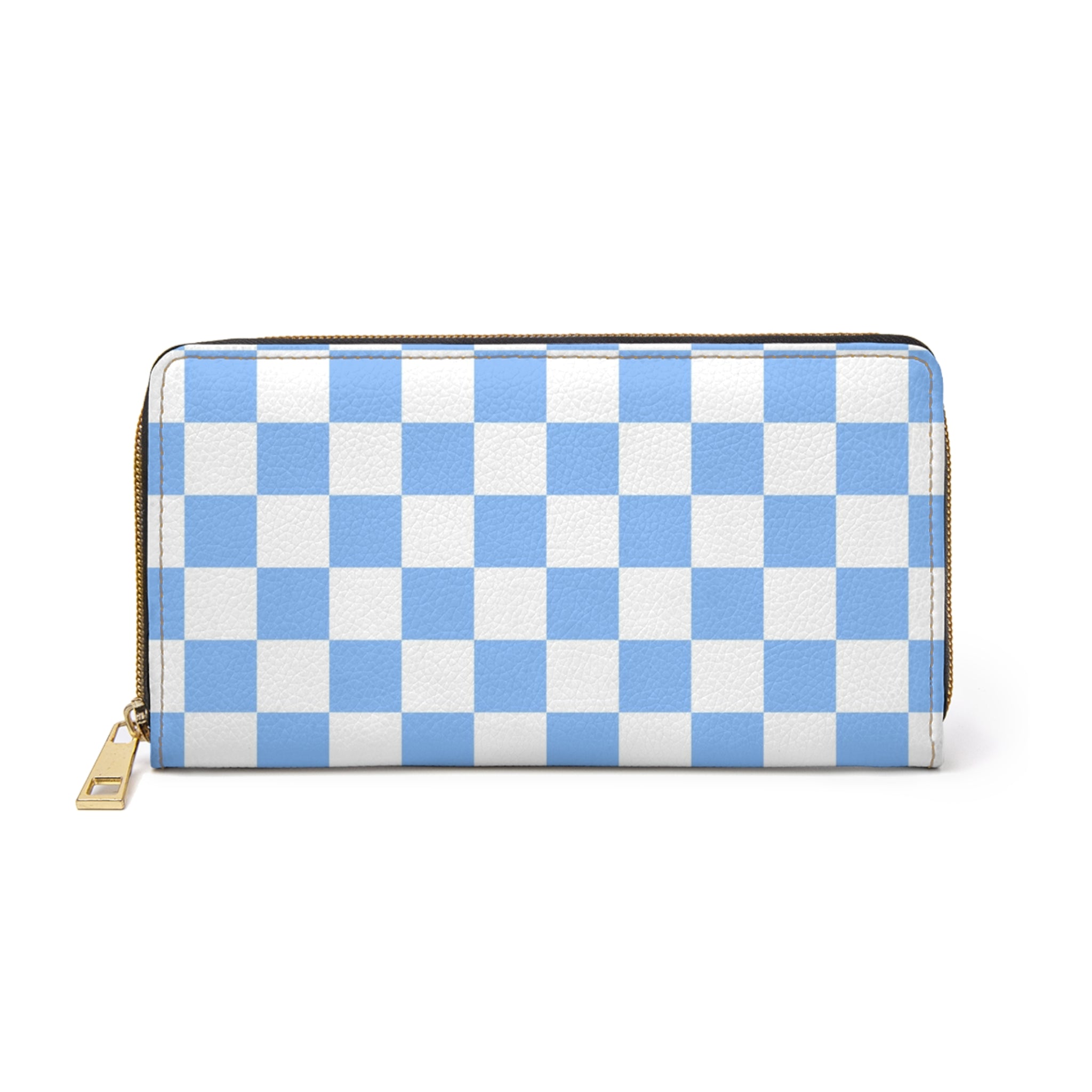 Checkerboard White and Light Blue Zipper Wallet, Artsulli - Art is Long, Life is Short, Accessories, Size, One size, Color, White, , , 64816786392783349746