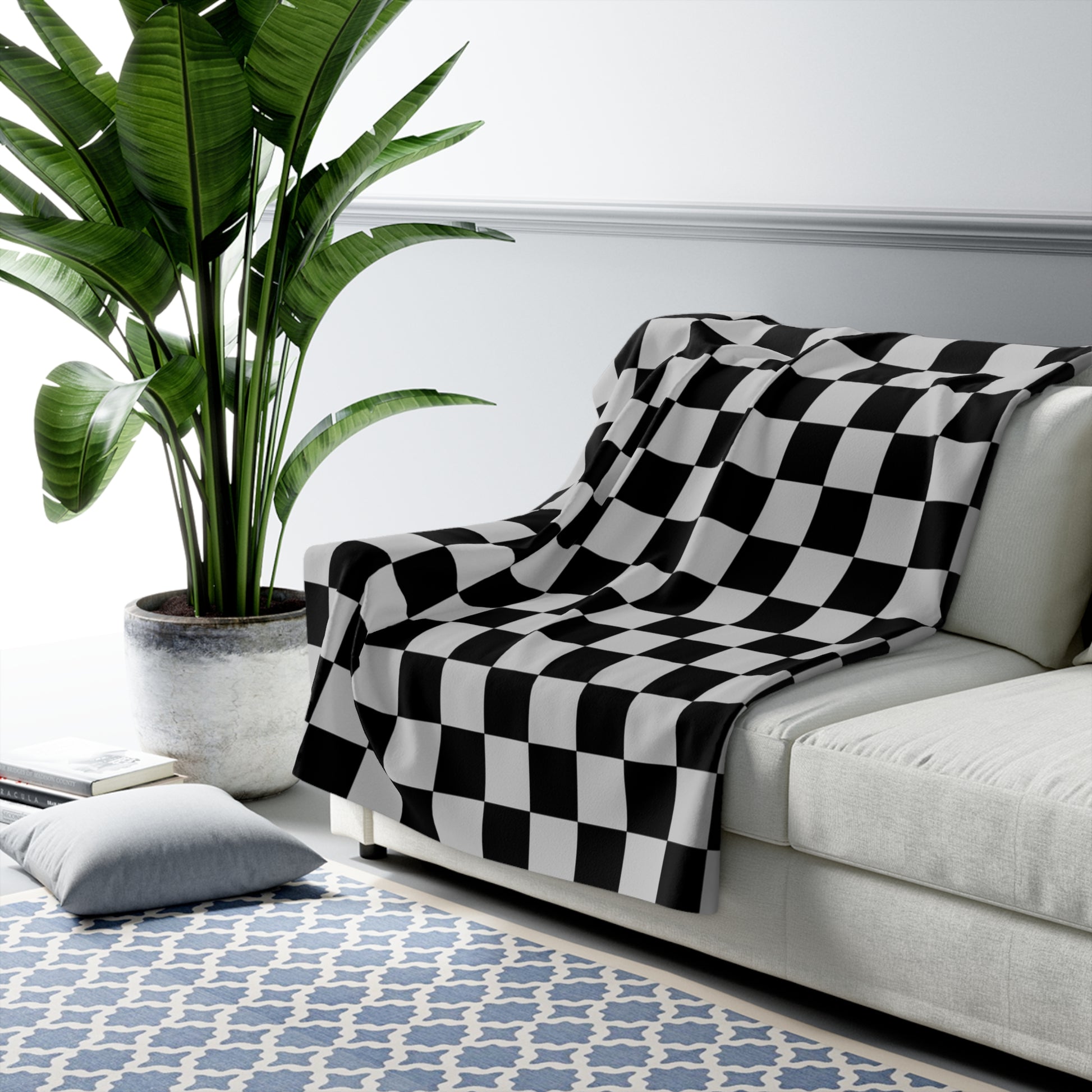 Checkerboard Dada Black and Light Gray Sherpa Fleece Blanket, Artsulli - Art is Long, Life is Short, Home Decor, , , , , , , 