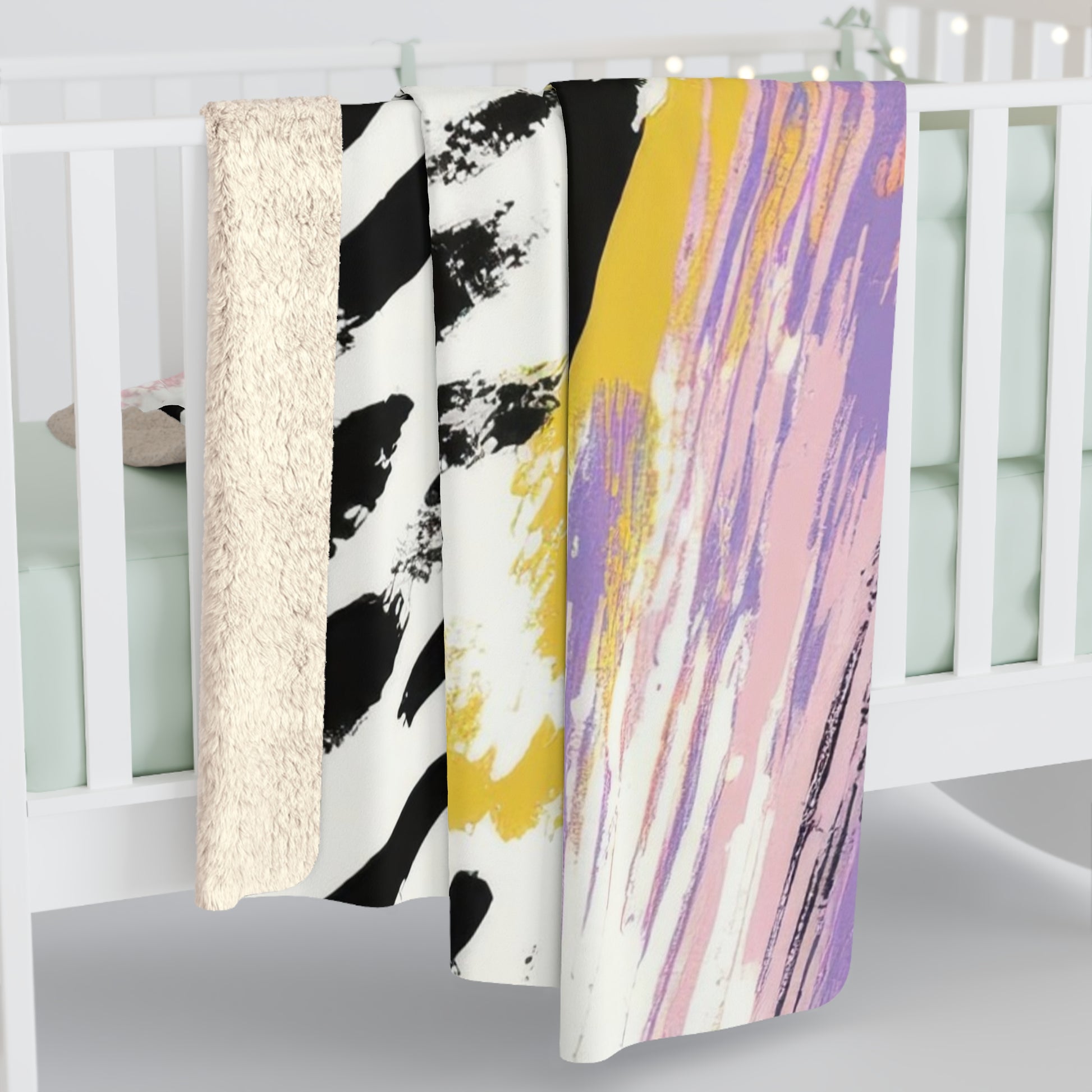 Wild Zebra Stripes x Paint Brush Strokes Multi-Color Sherpa Fleece Blanket, Artsulli - Art is Long, Life is Short, Home Decor, , , , , , , 