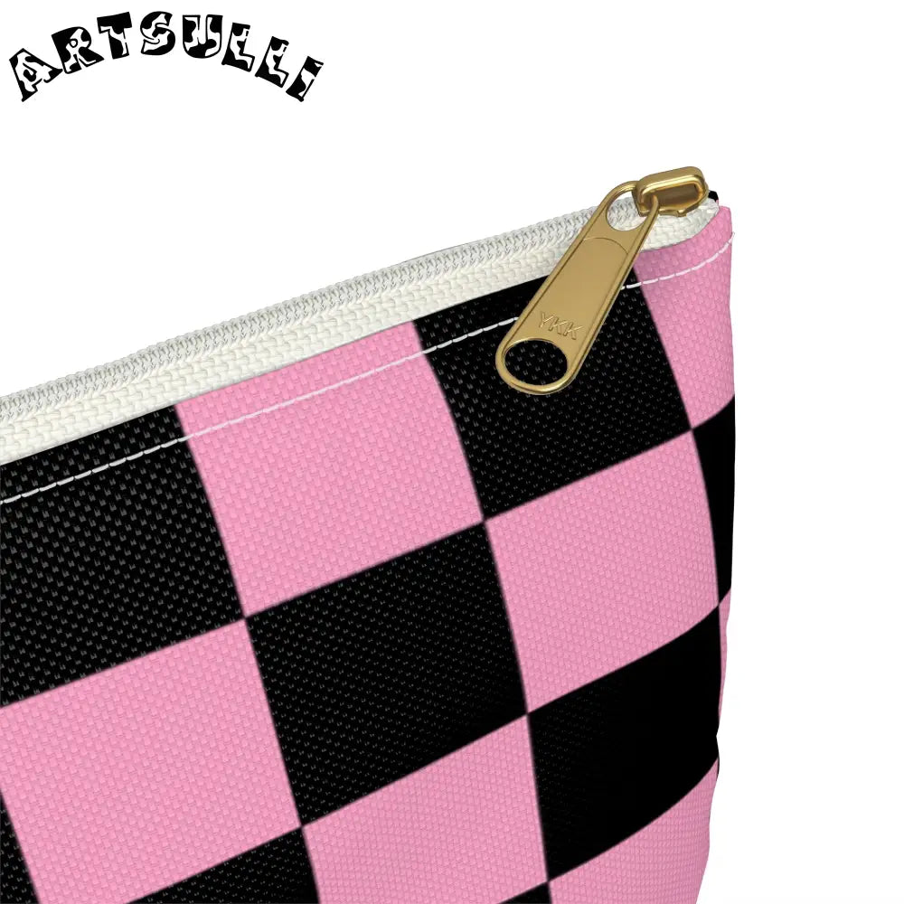 JAKKOUTTHEBXX Checkerboard Black and Pink Accessory Pouch