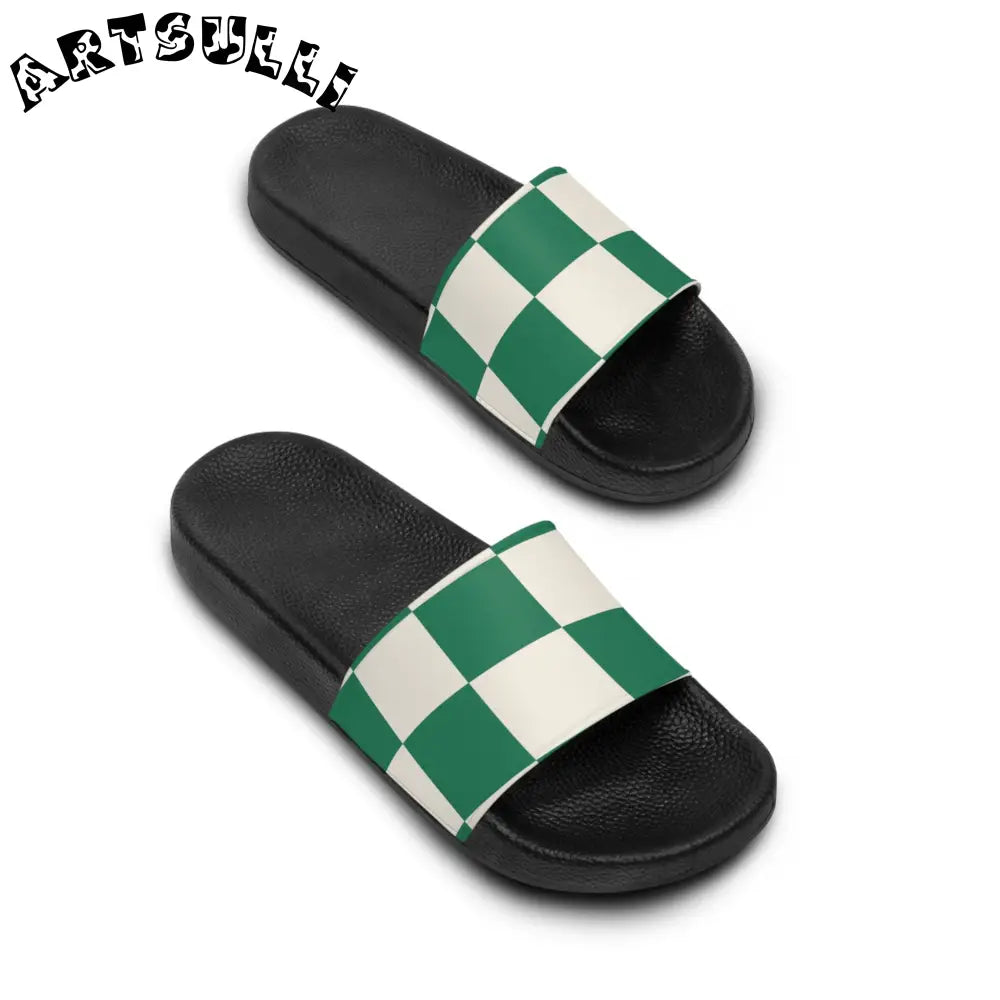 JAKKOUTTHEBXX Checkerboard Dark Green Men’s Slide Sandals
