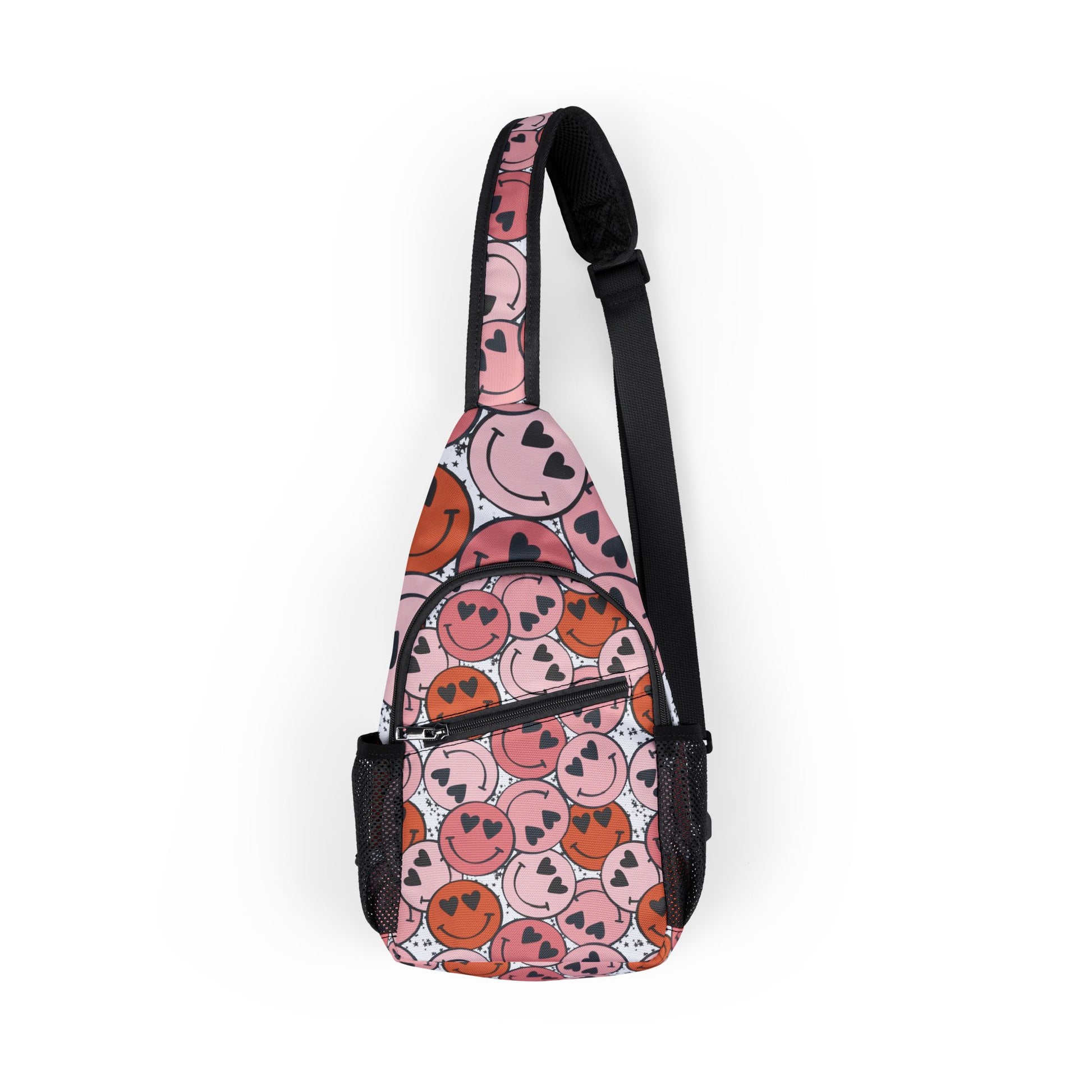 Smiley Face x Heart Eyes Red and Pink Chest Bag (AOP), Artsulli - Art is Long, Life is Short, Bags, Size, One size, , , , , 34964535543159162837
