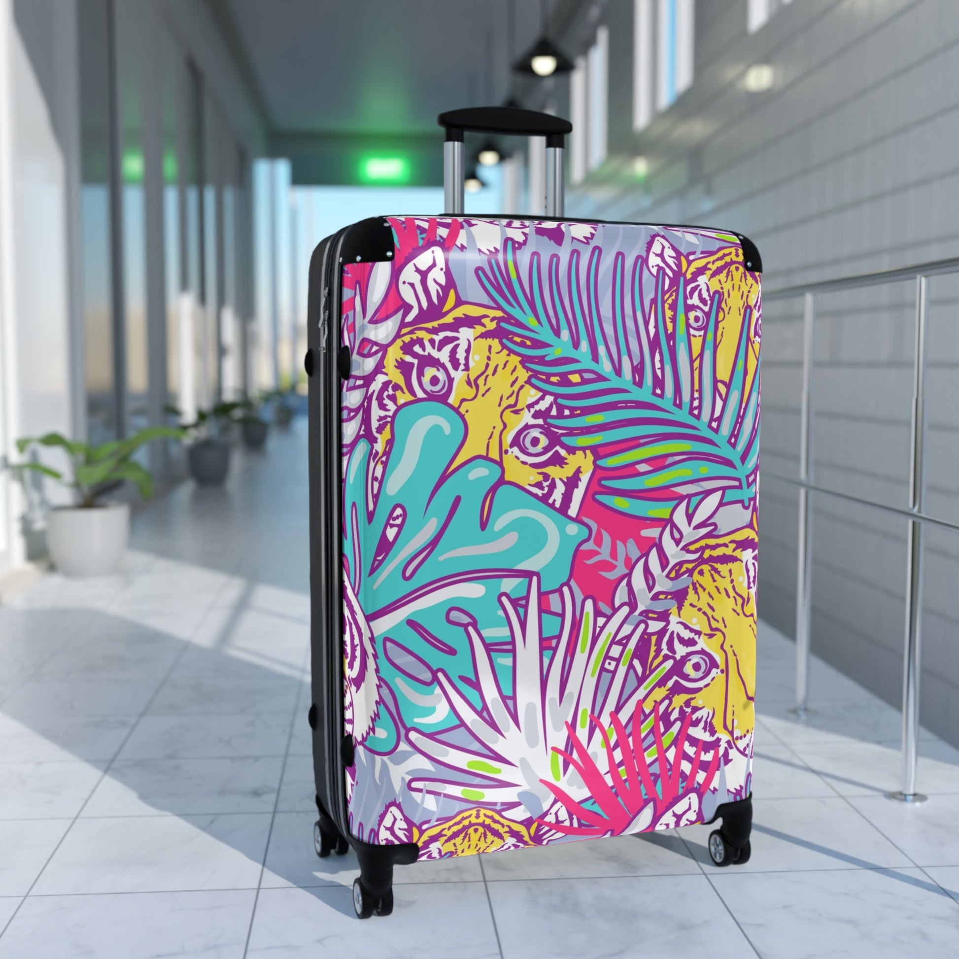 Tropical Floral Tigers Torquise and Purple Suitcase, Artsulli - Art is Long, Life is Short, Bags, , , , , , , 