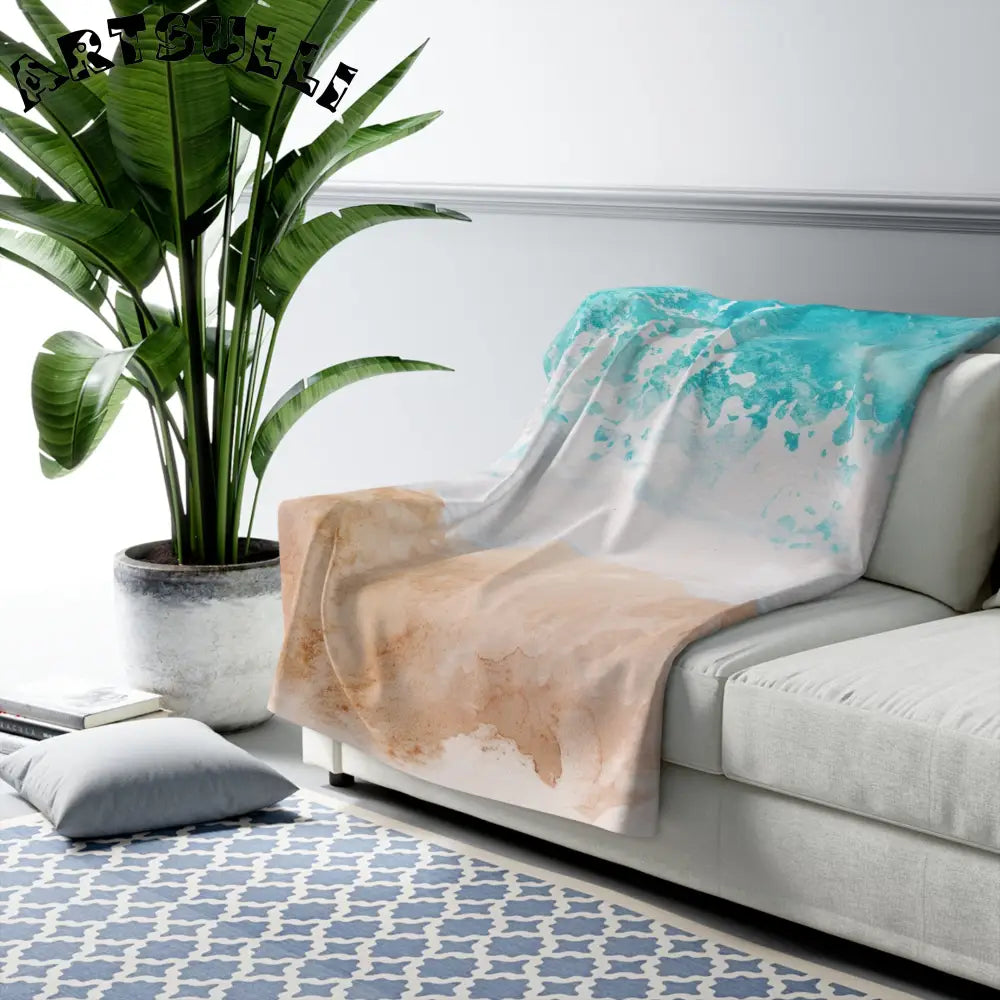 JAKKOUTTHEBXX Turquoise Waves Fleece Blanket JAKKOUTTHEBXX Artsulli