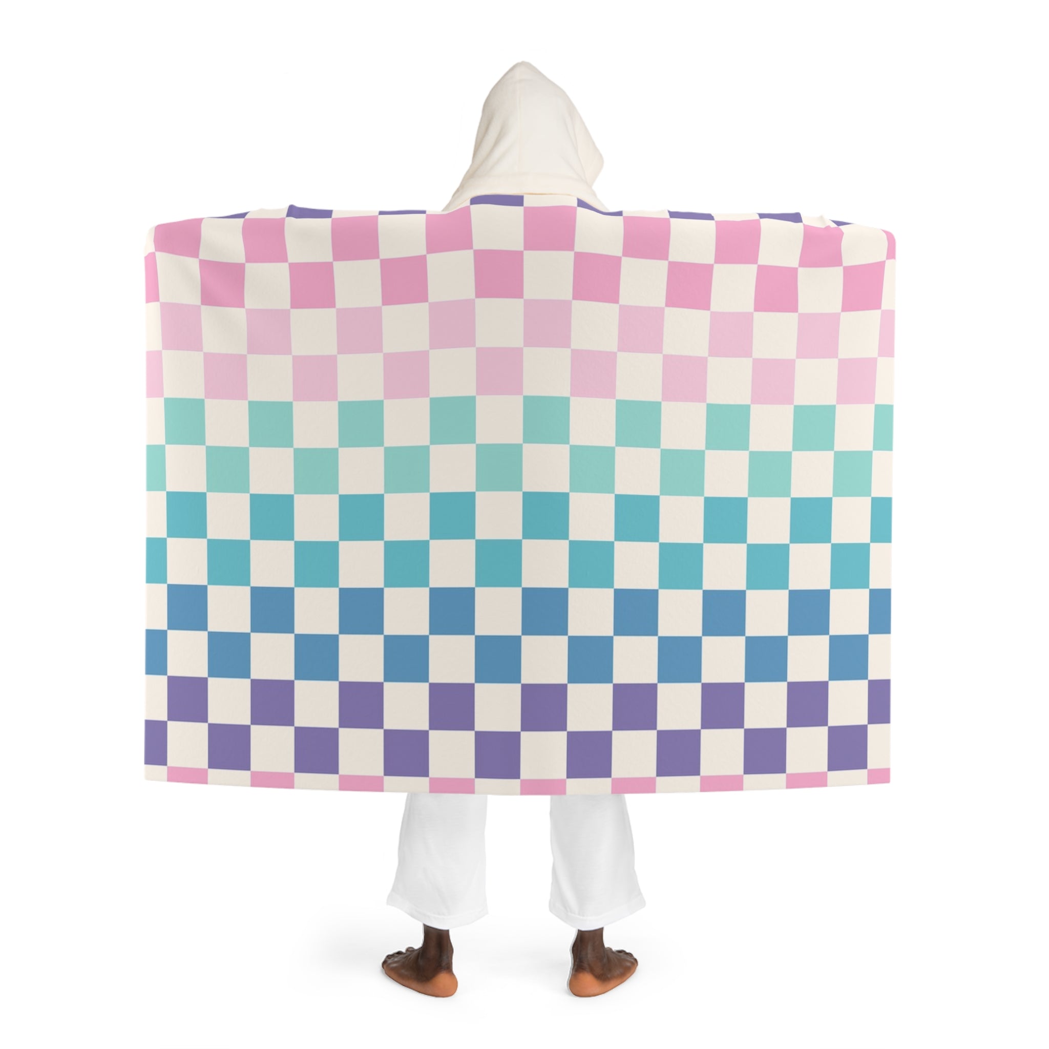 Vaporwave Rainbow  Checkerboard Multi-Color Hooded Sherpa Fleece Blanket, Artsulli - Art is Long, Life is Short, All Over Prints, , , , , , , 