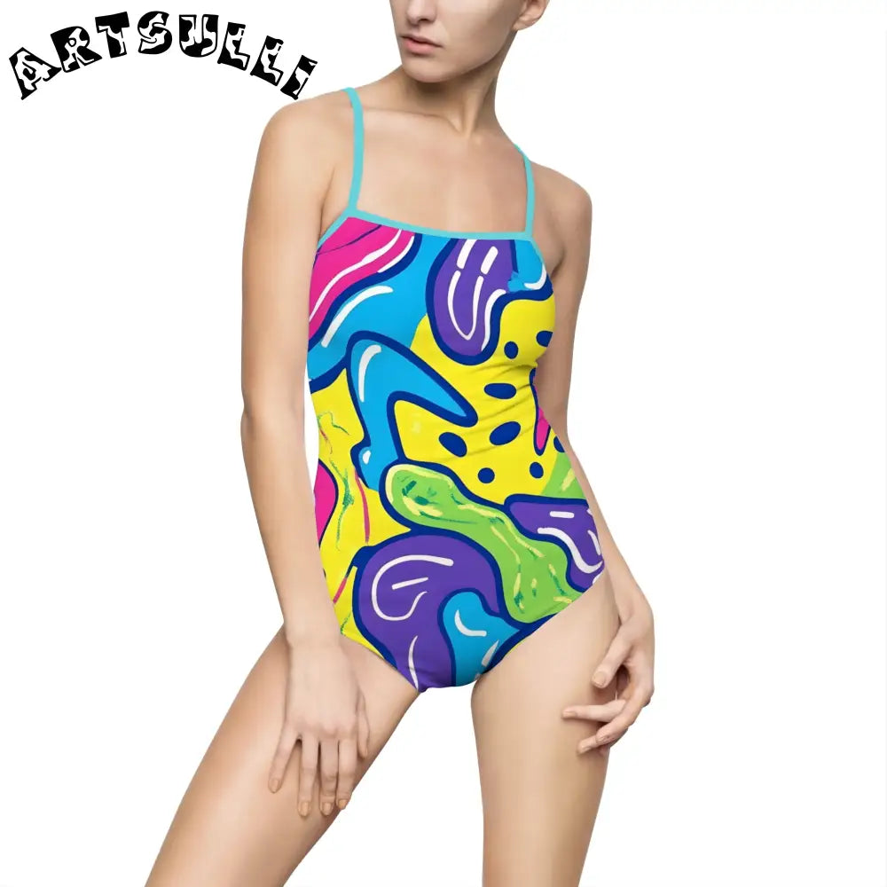 90s Trippy Slime Women's One-piece Swimsuit (AOP), Artsulli - Art is Long, Life is Short, All Over Prints, Size, XS, Color, Ocean, , , 28322719921864268860