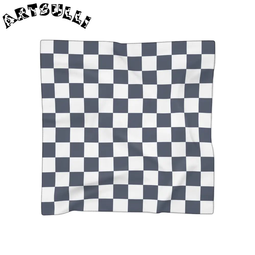 JAKKOUTTHEBXX Checkerboard White and Navy Blue Poly Scarf