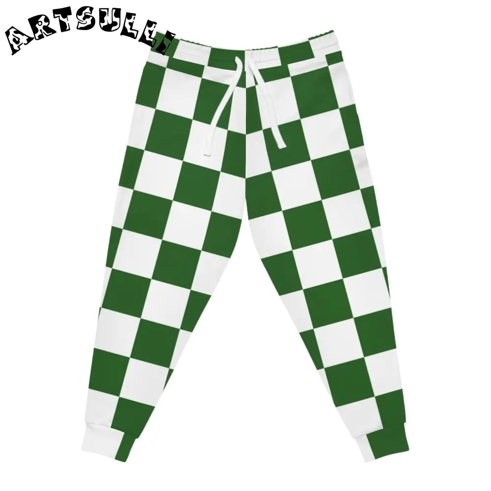 JAKKOUTTHEBXX Checkerboard White and Dark Green Athletic Joggers