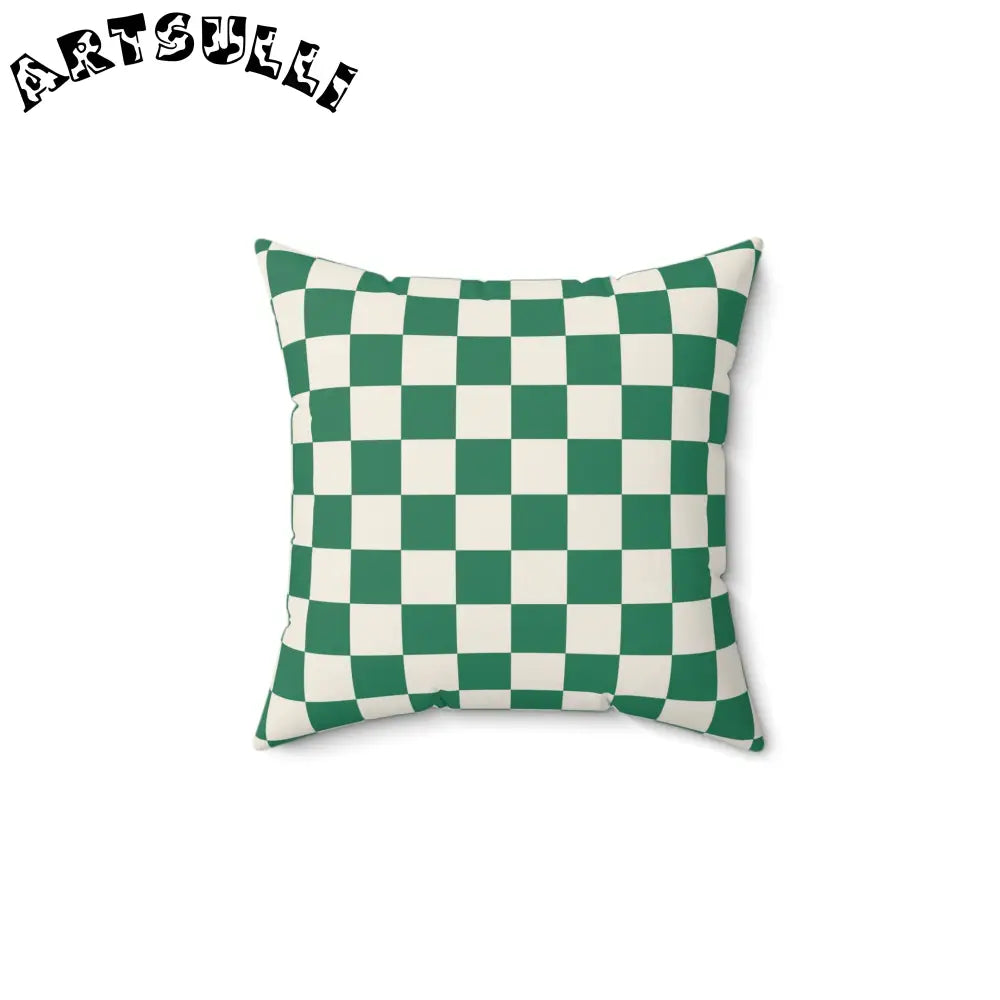 JAKKOUTTHEBXX Checkerboard Dark Green Spun Polyester Square Pillow