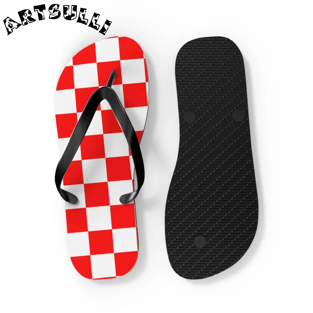 JAKKOUTTHEBXX Checkerboard Red and White Flip Flops JAKKOUTTHEBXX
