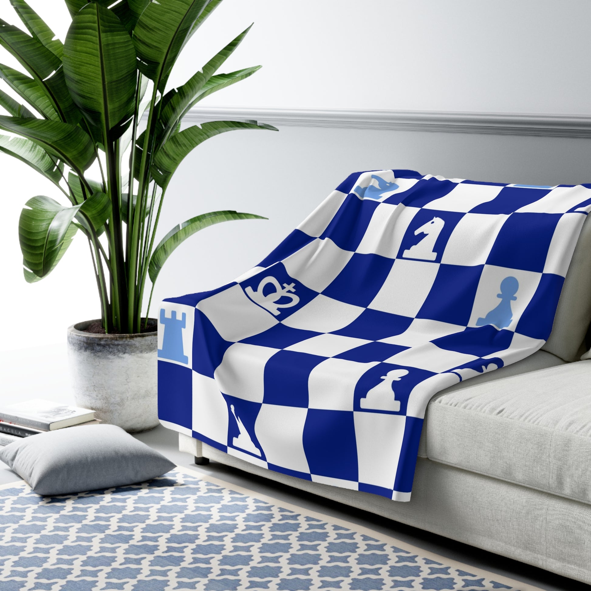 Chessboard Navy Blue Sherpa Fleece Blanket, Artsulli - Art is Long, Life is Short, Home Decor, , , , , , , 