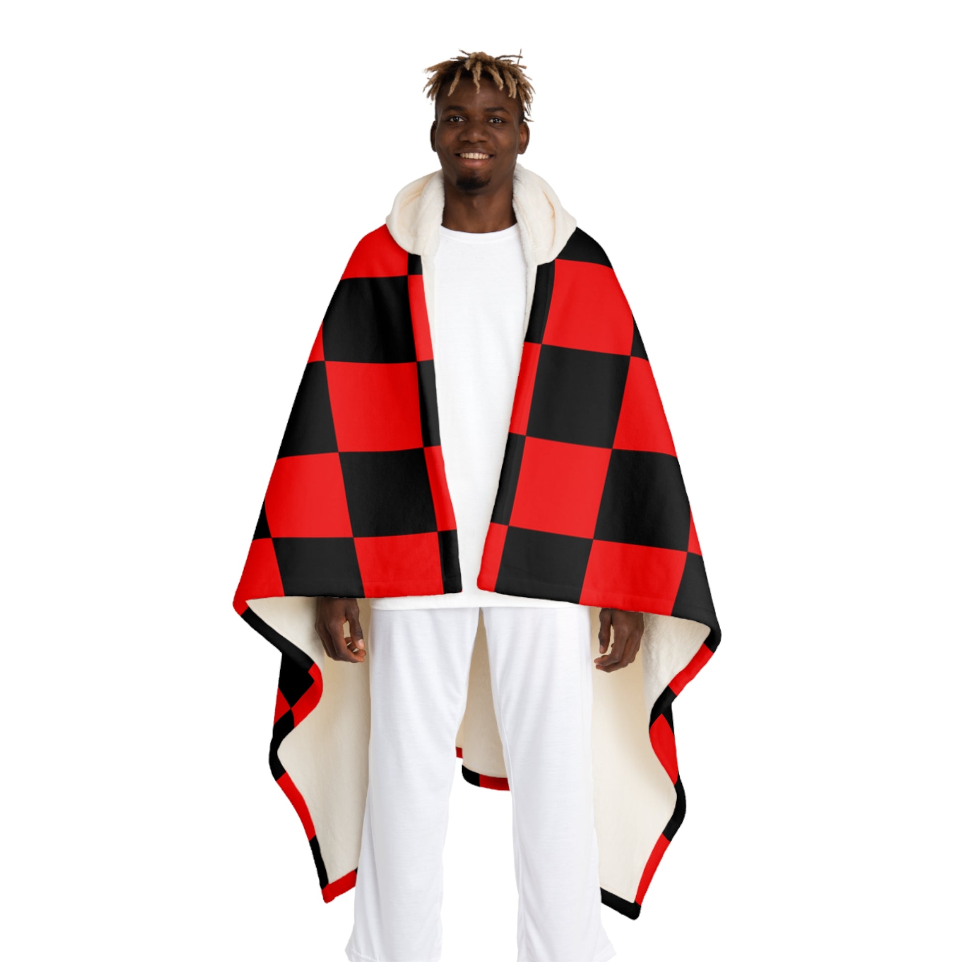 Checkerboard Red and Black Hooded Sherpa Fleece Blanket, Artsulli - Art is Long, Life is Short, All Over Prints, Size, One size, Color, Cream, , , 28443726445056911736