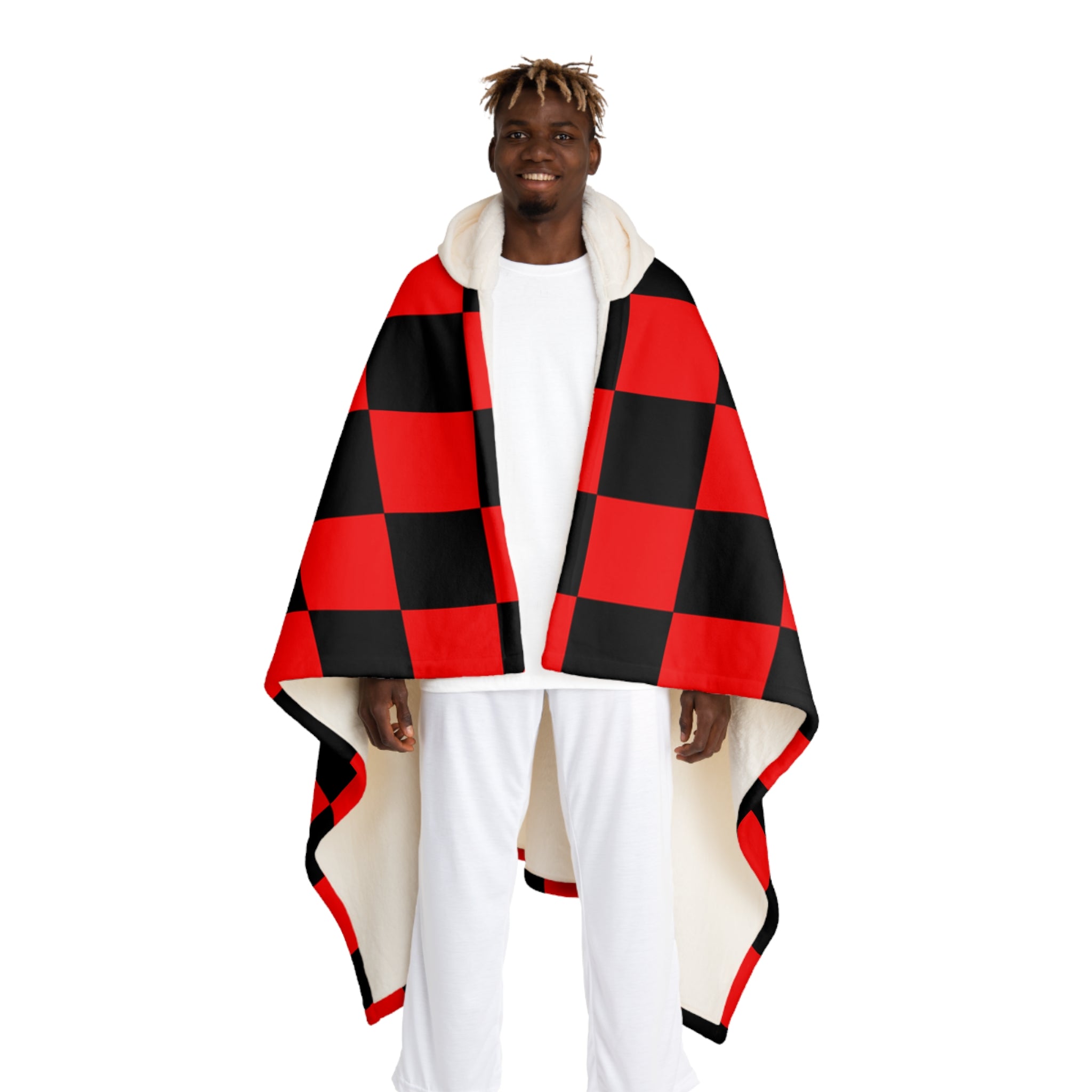Checkerboard Red and Black Hooded Sherpa Fleece Blanket, Artsulli - Art is Long, Life is Short, All Over Prints, Size, One size, Color, Cream, , , 31017364081263022032